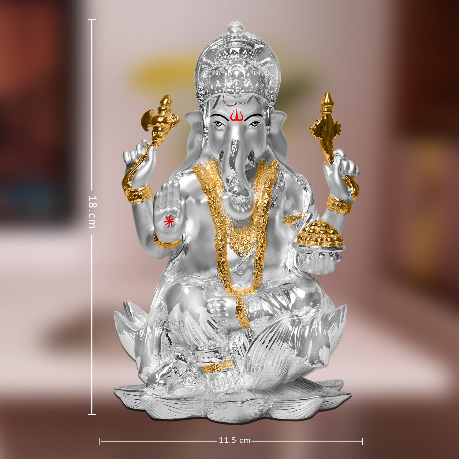 Diviniti Ganesha Idol For Home Decor Showpiece|999 Silver Plated Statue Of Lord Ganesha On Lotus|Ganesh Ji Murti For Puja Room,