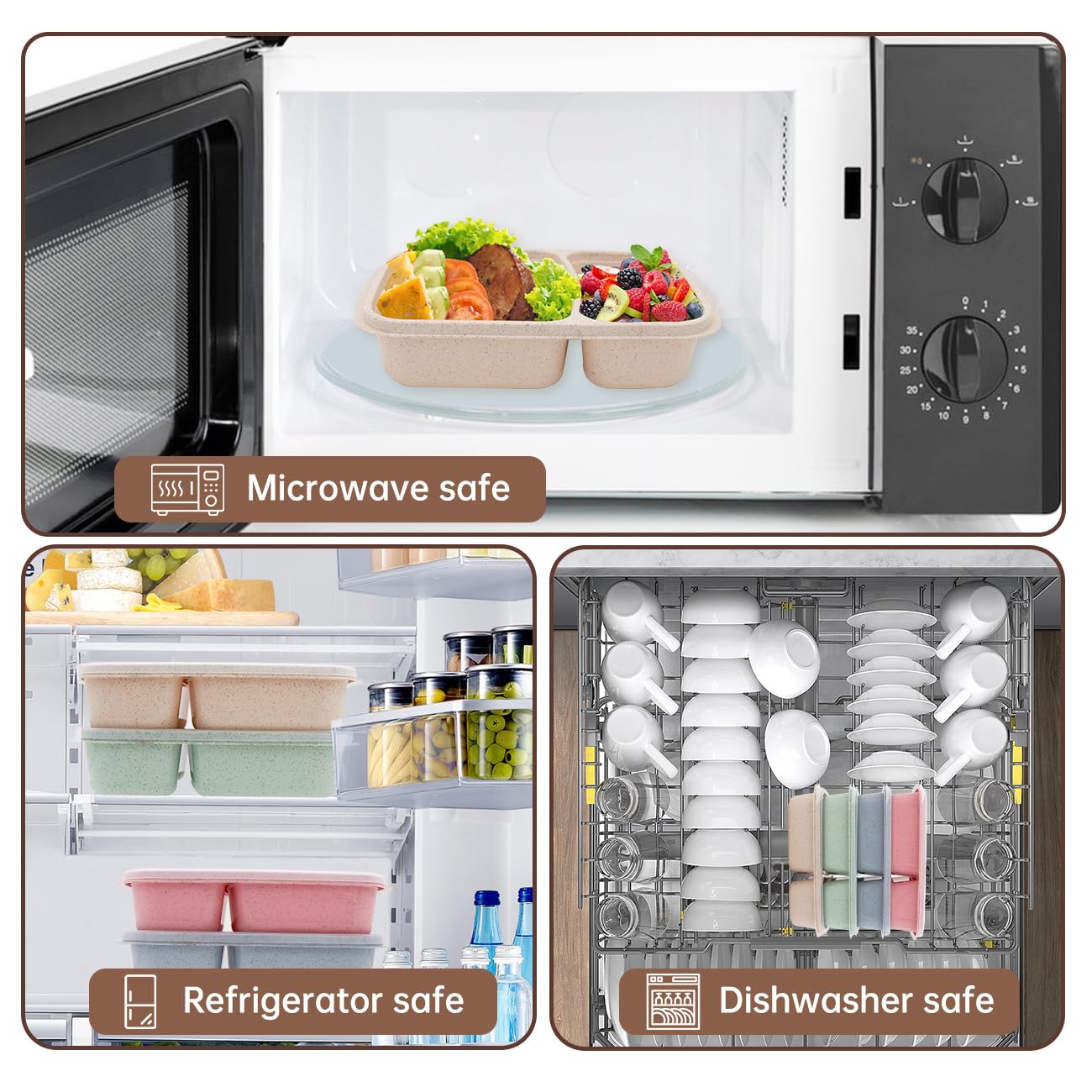 Luriseminger 4 Pack Bento Lunch Box, 2 Compartments Meal-Prep Containers With Lids, Microwave & Dishwasher Safe, Reusable Divide
