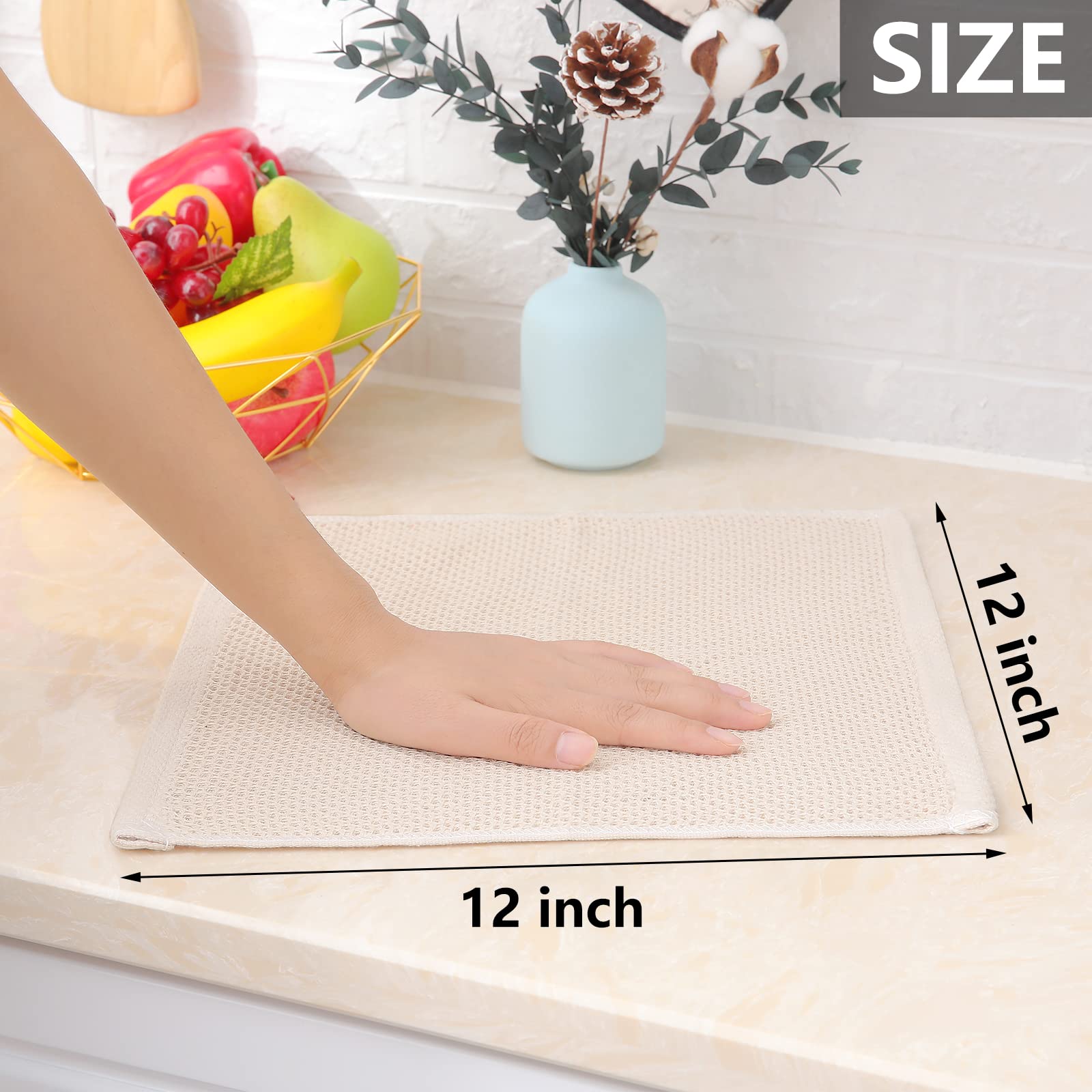 Homaxy 100% Cotton Waffle Weave Kitchen Dish Cloths, Ultra Soft Absorbent Quick Drying Dish Towels, 12X12 Inches, 6-Pack, Beige