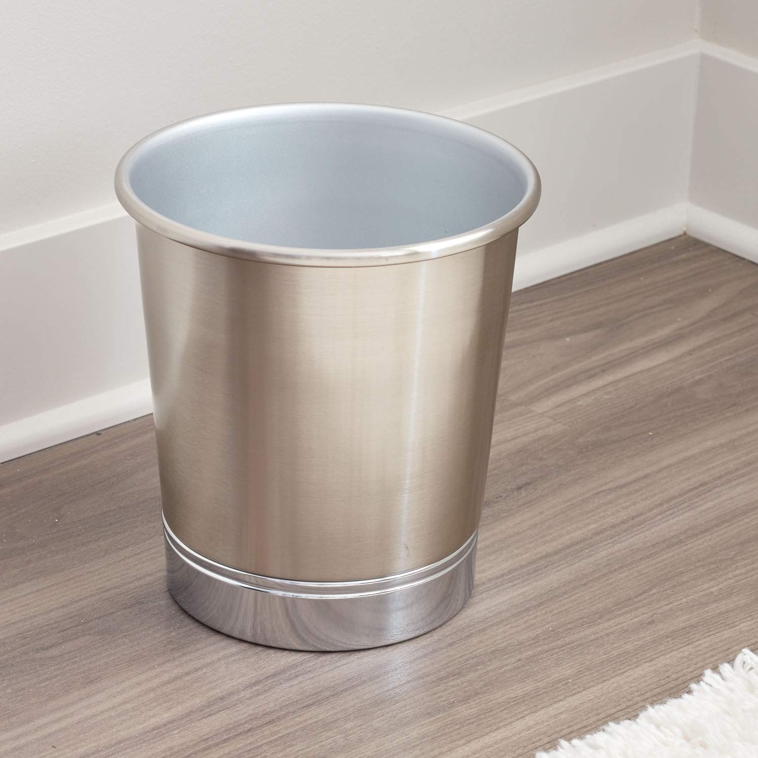 Idesign York Metal Wastebasket, Trash Can For Bathroom, Kitchen, Office, Bedroom, 9.5'' X 9.5'' X 10.25'' - Brushed Nickel And C