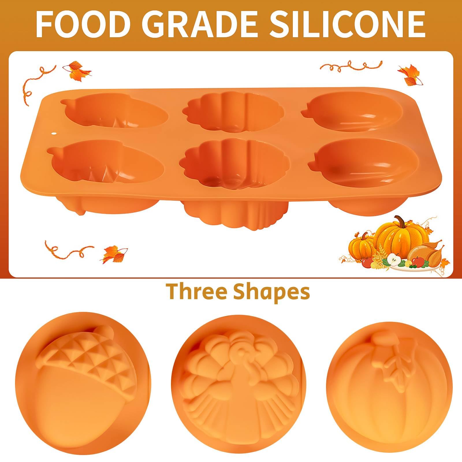Turkey Pumpkin Cake Molds, 3 Pack Fall Molds Silicone Turkey Mould For Thanksgiving Mini Cake Muffin Baking, Halloween Cupcake P
