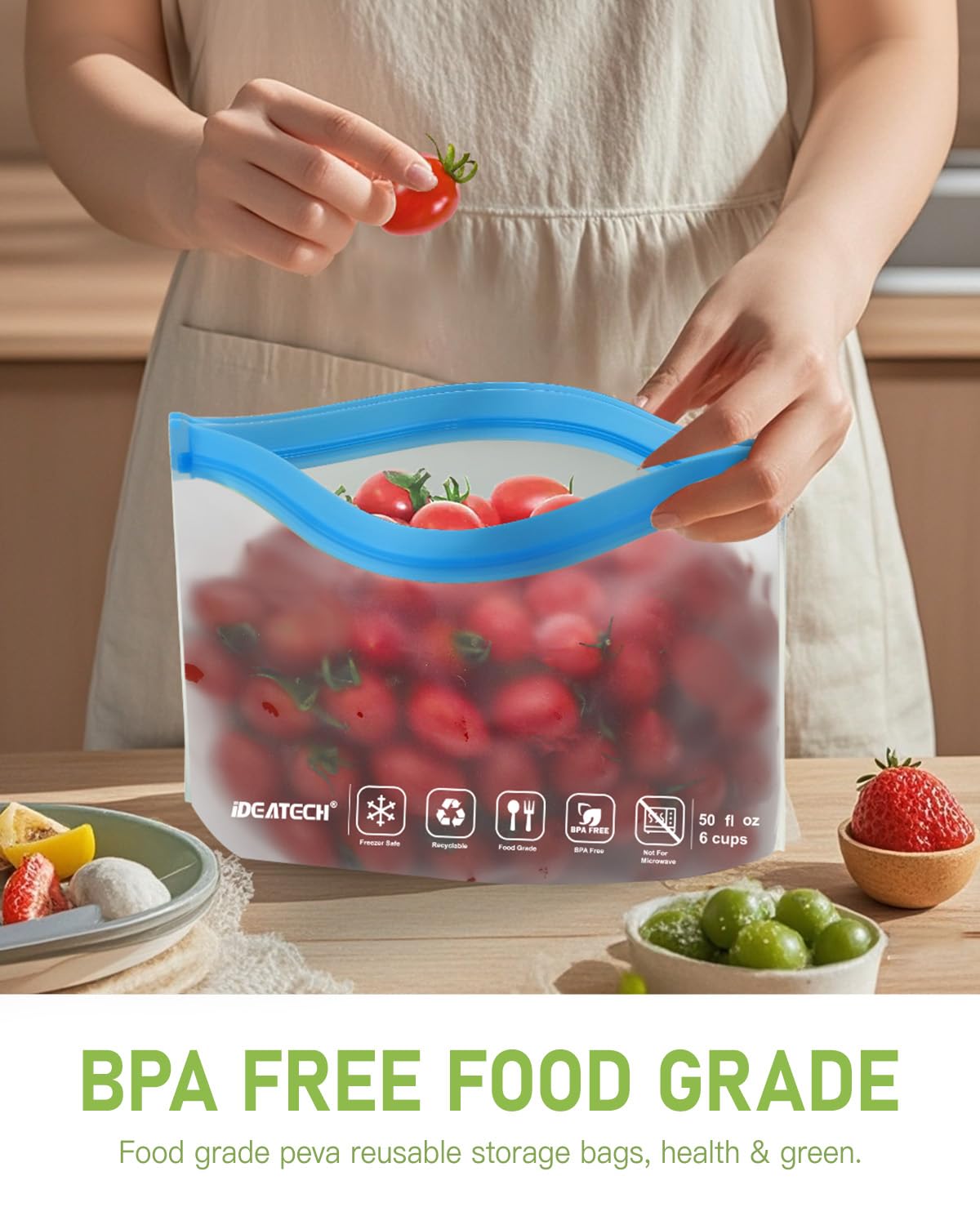 Ideatech Reusable Storage Bags Dishwasher Safe, 10 Pack Bpa Free Peva Reusable Freezer Bags,Reusable Gallon Bags, Reusable Sandw