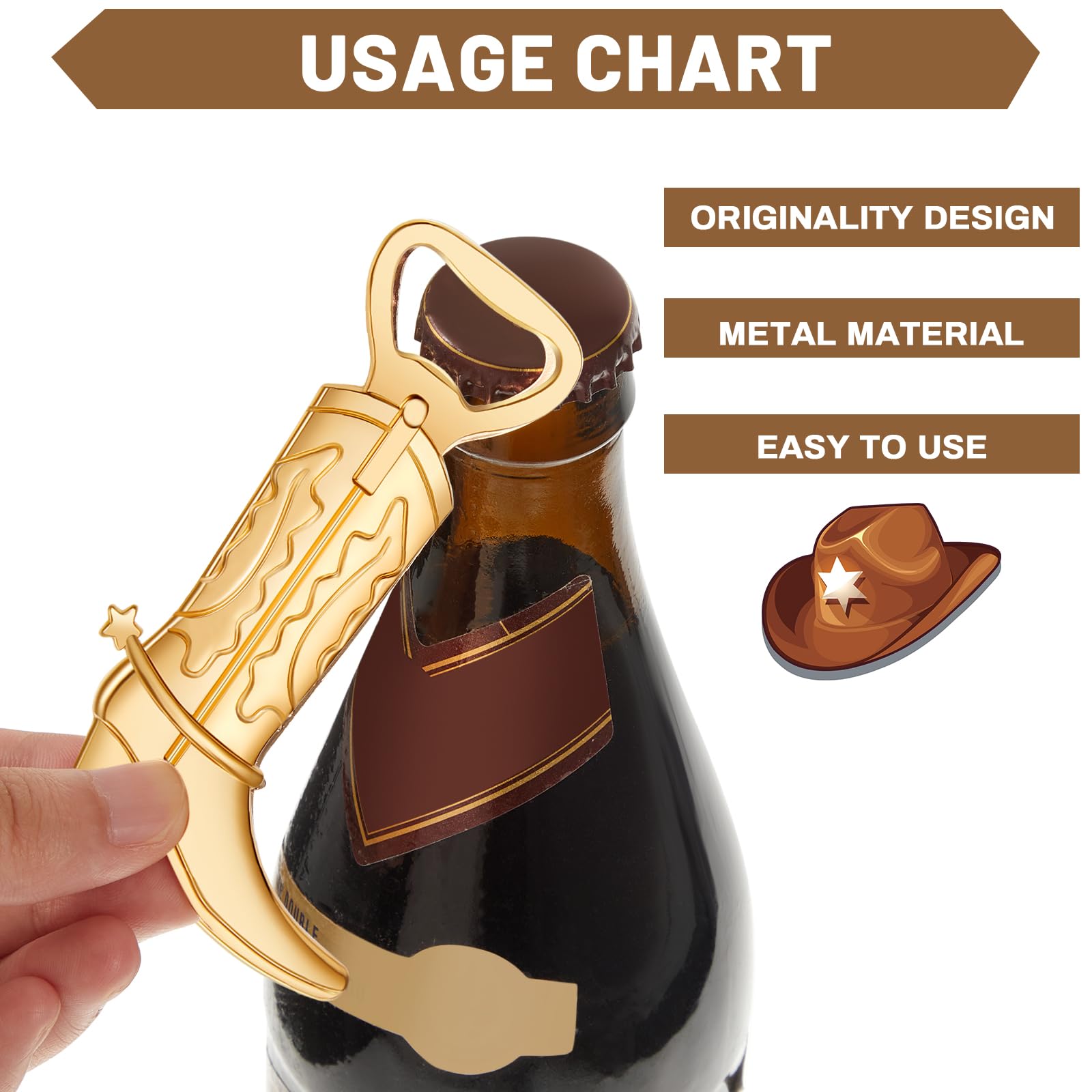36 Pieces Cowboy Boot Bottle Openers Baby Shower Bottle Opener Favors for Guest Bridal Shower Party Bottle Opener Gifts for Baby Shower Wedding Birthday Party Favor Decoration Supplies (Gold)