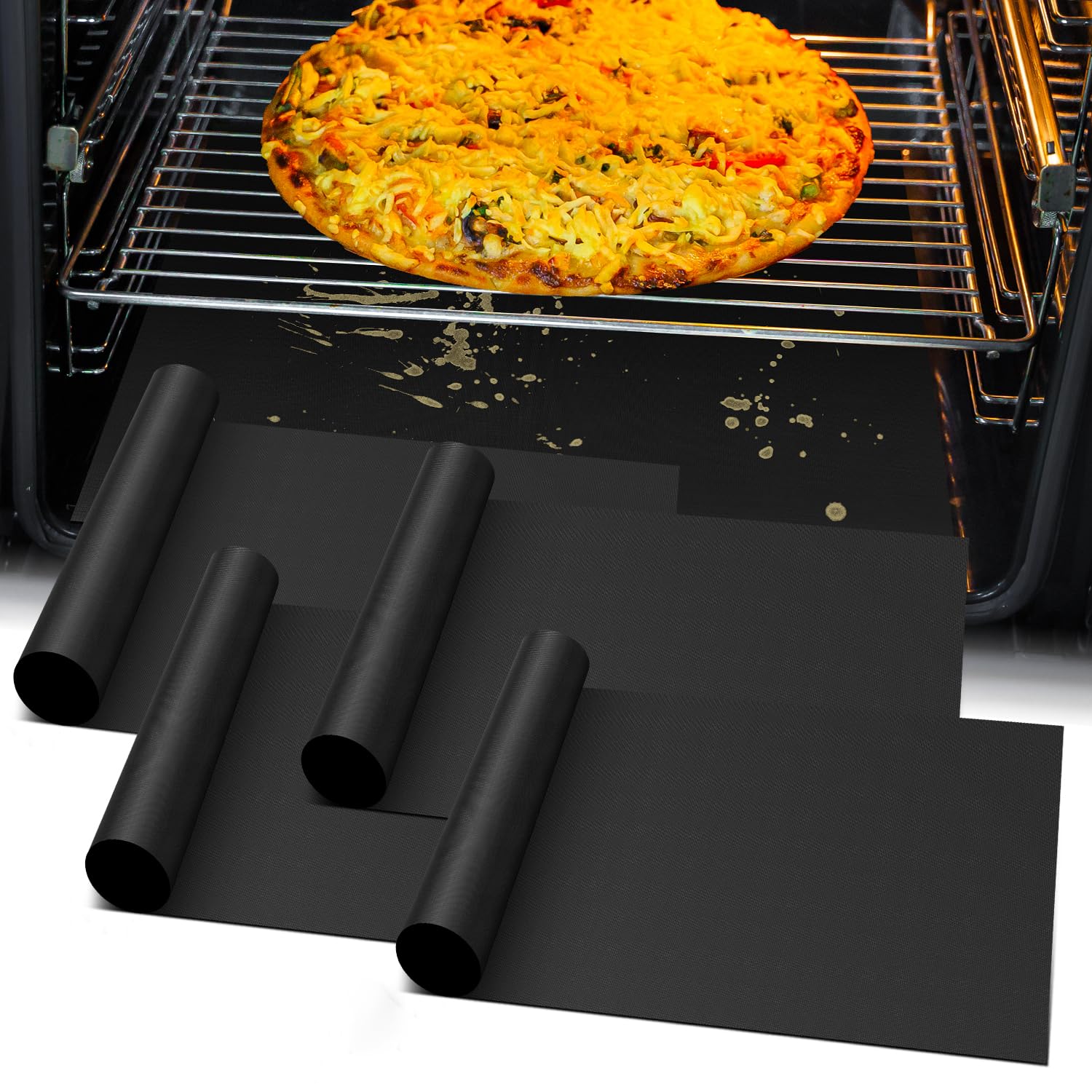 4Pack Oven Liners for Bottom of Electric Gas Oven, Thick Heavy Duty Nonstick Teflon Oven Mat, Heat Resistant Grill Baking Mats O