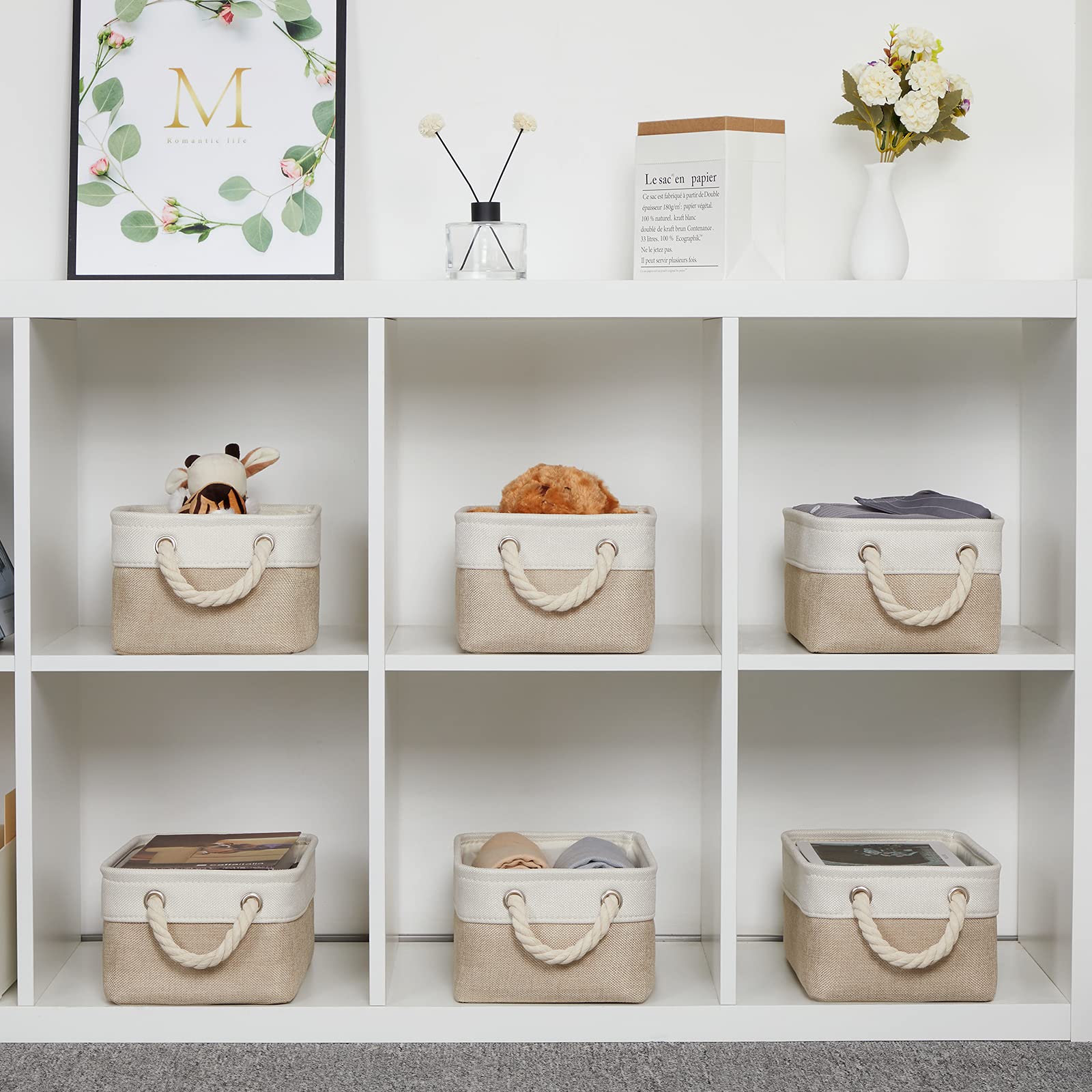 Temary Small Fabric Storage Baskets 6 Pcs Decorative Baskets Bins For Gifts Empty Foldable Storage Baskets With Handles For Orga