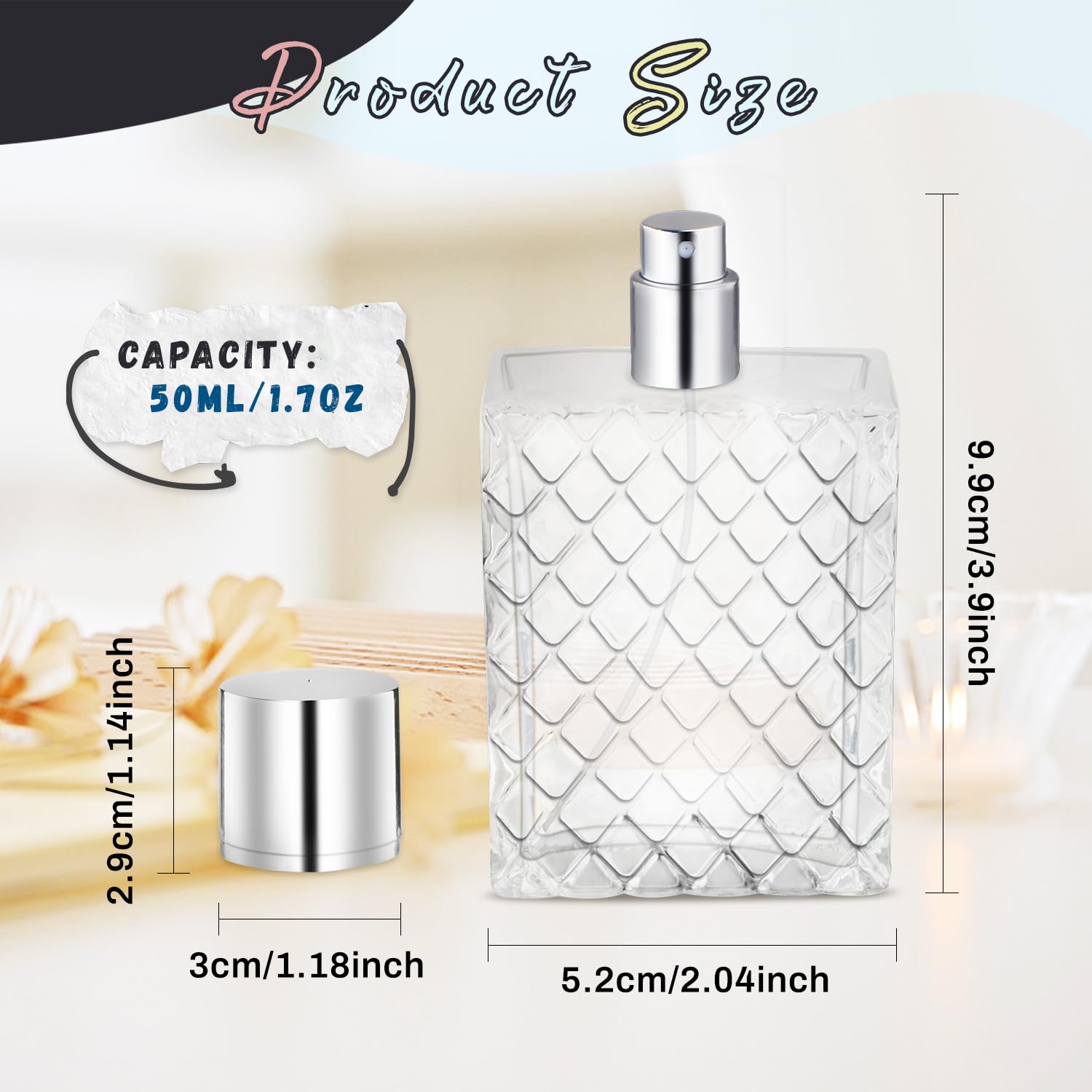 Mirrline 6 Pcs 50ml/1.7oz Glass Perfume Bottles Refillable Spray Bottle Travel Size Makeup Container Atomizer for Essential Oil