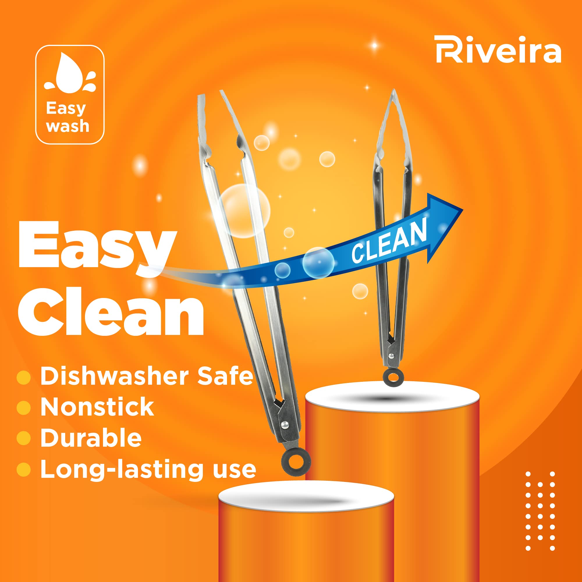 Riveira Stainless Steel Tongs For Cooking 9 And 12 Inch | Non-Stick Kitchen Grill Tongs | Bbq Tongs For Grill | 550F High Heat-R