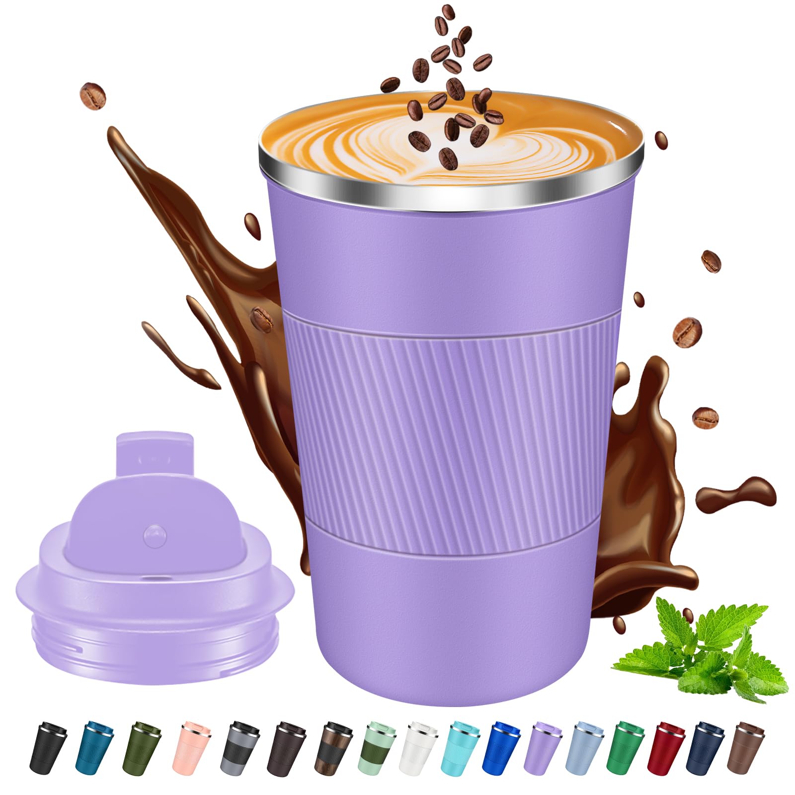 Insulated Coffee Mug 12 oz Travel Coffee Cup with Lid Leakproof, Stainless Steel Vacuum Thermal to GO, Reusable Coffee Tumbler f