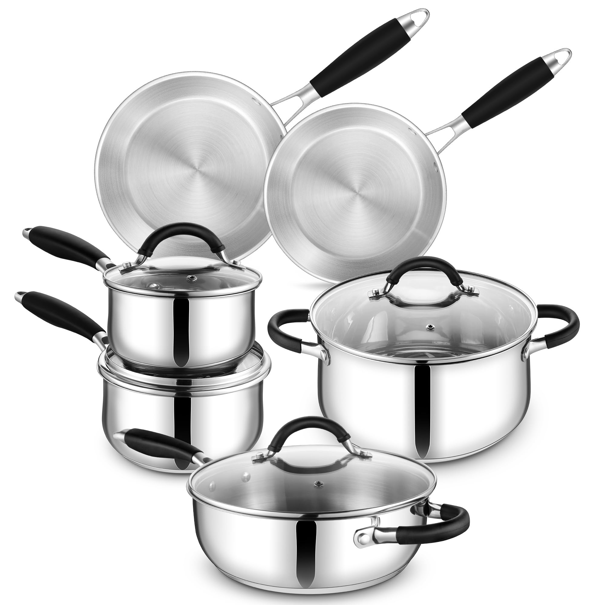 Efar 10Piece Stainless Steel Cookware Set  Induction Pots and Pans Set