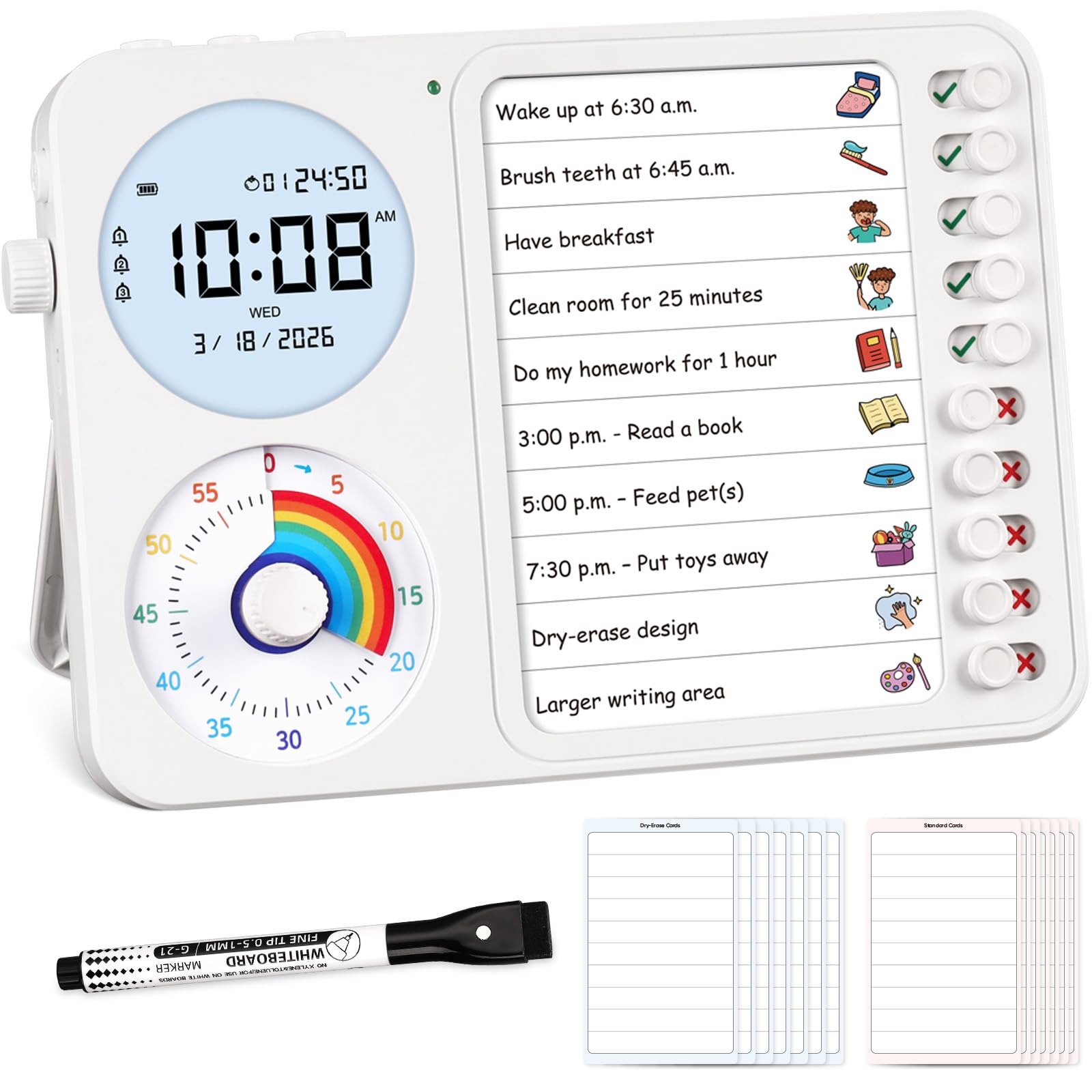 3-in-1 Visual Timer & ADHD Tool for Kids - ADHD Task Timer for Adults with Visual Schedule, Chore Chart & Planning Board for Hom