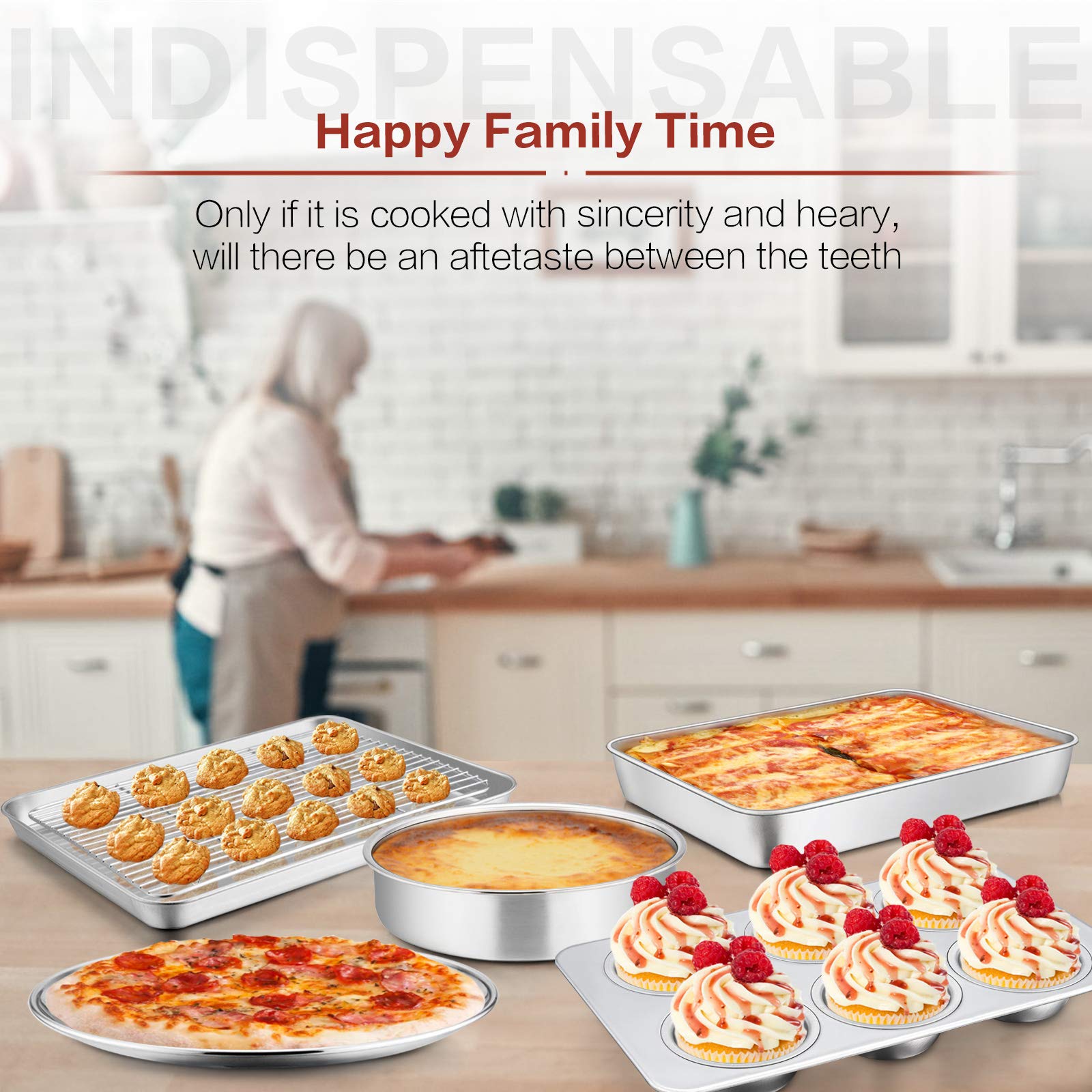 E-far Stainless Steel Toaster Oven Bakeware Set, 6-Piece, Non-Toxic, Easy Clean, Silver
