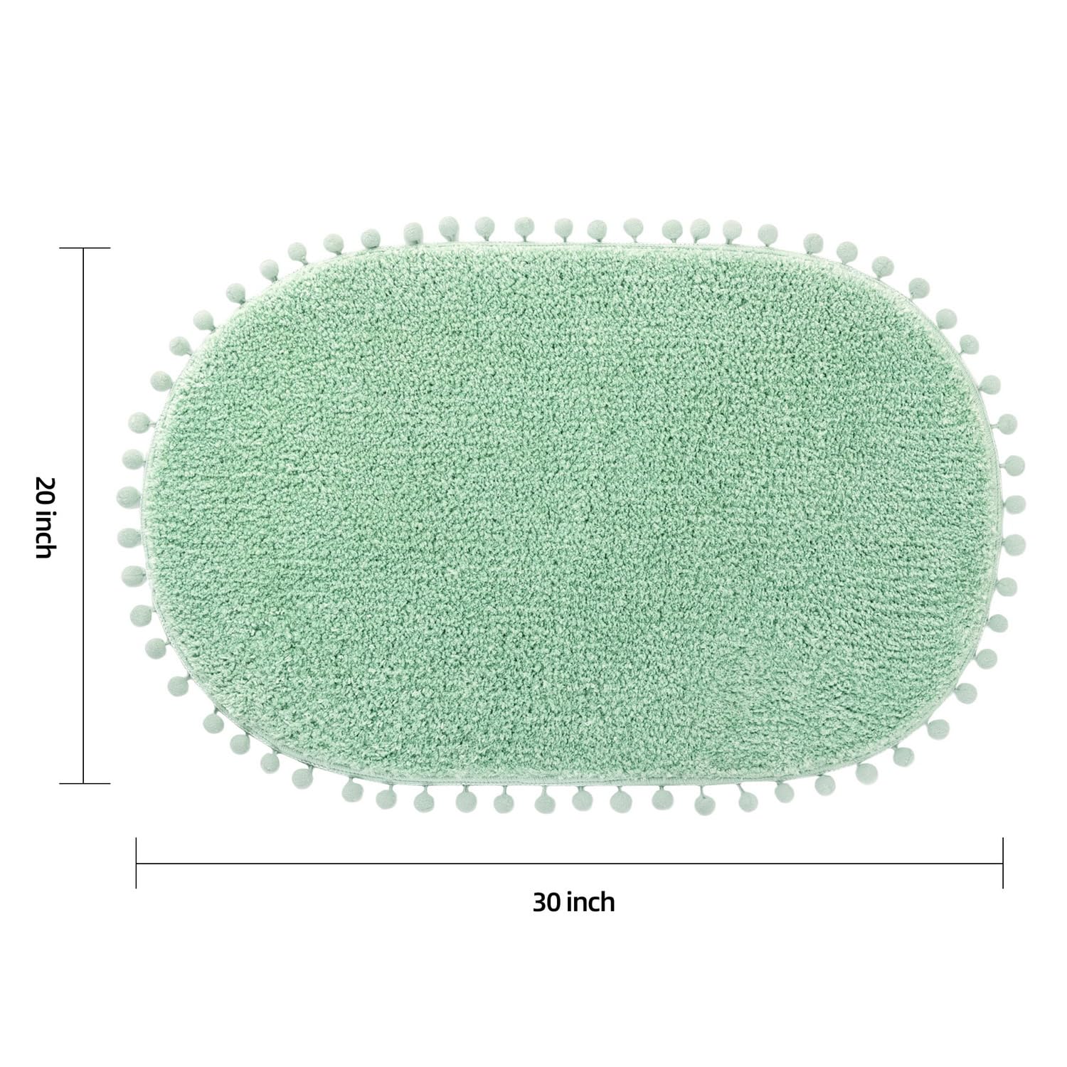 Yirddeo Sage Green Pom Bath Rug For Bathroom Non Slip, Cute Boho Pom Oval Absorbent Shower Mat, Plush Soft Washable Rug (20X30 I