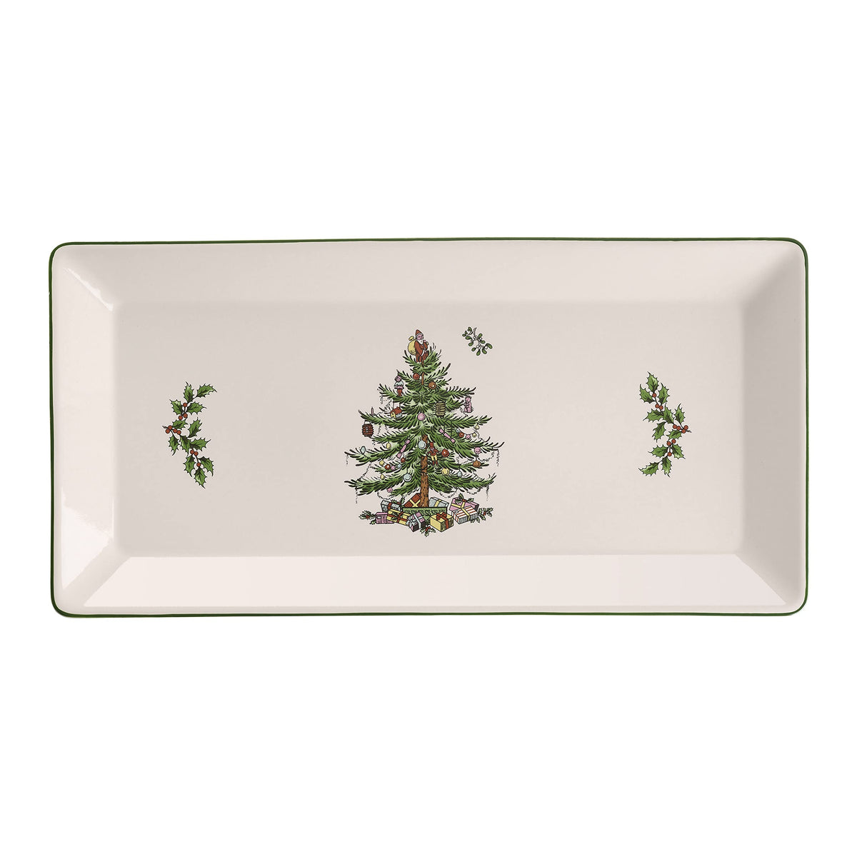 Spode Christmas Tree Collection Sandwich Tray  Serving Platter For Tea Sandwiches, Desserts, And Appetizers  Porcelain  Measures