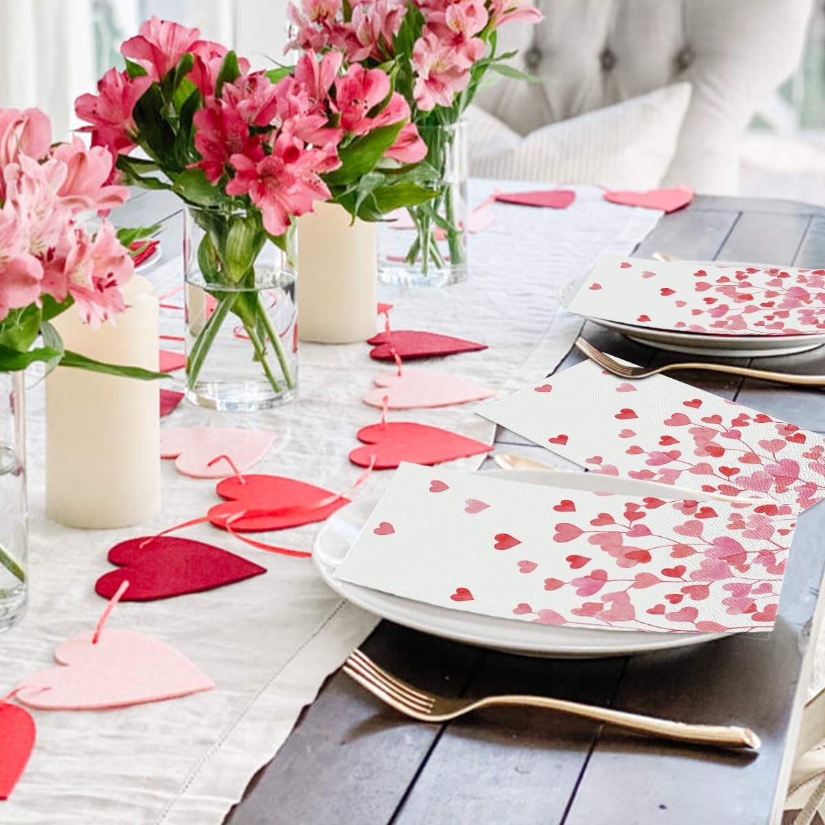 Horaldaily 100 Valentine Disposable Paper Decorative Guest Napkins, Pink Red Love Tree Hand Towel For Party Lunch Dinner Kitchen