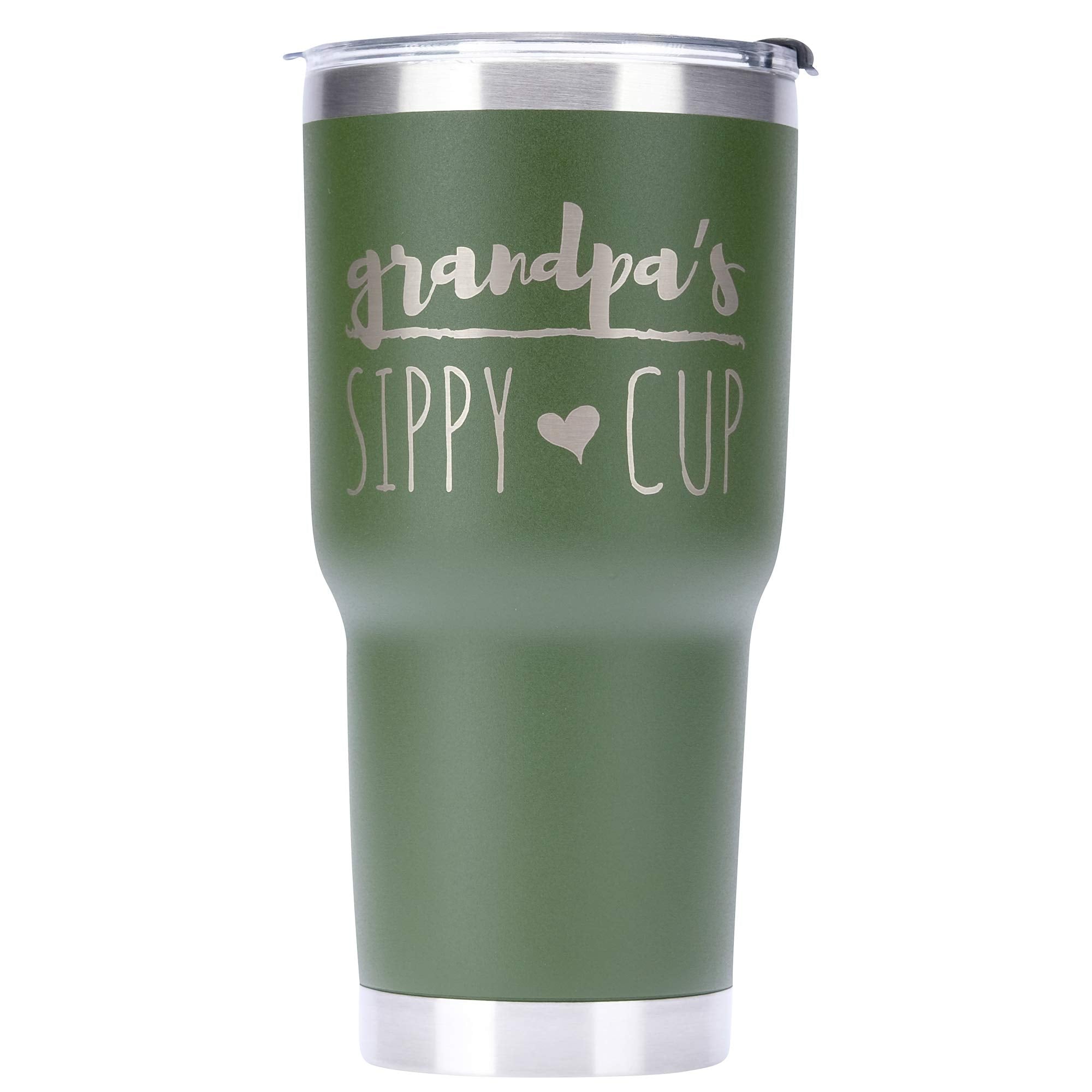 Greatness Line Grandpa'S Sippy Cup 30 Oz. Army Green Stainless Steel Tumbler Powder Coating Laser Etched Grandpa Gift Idea