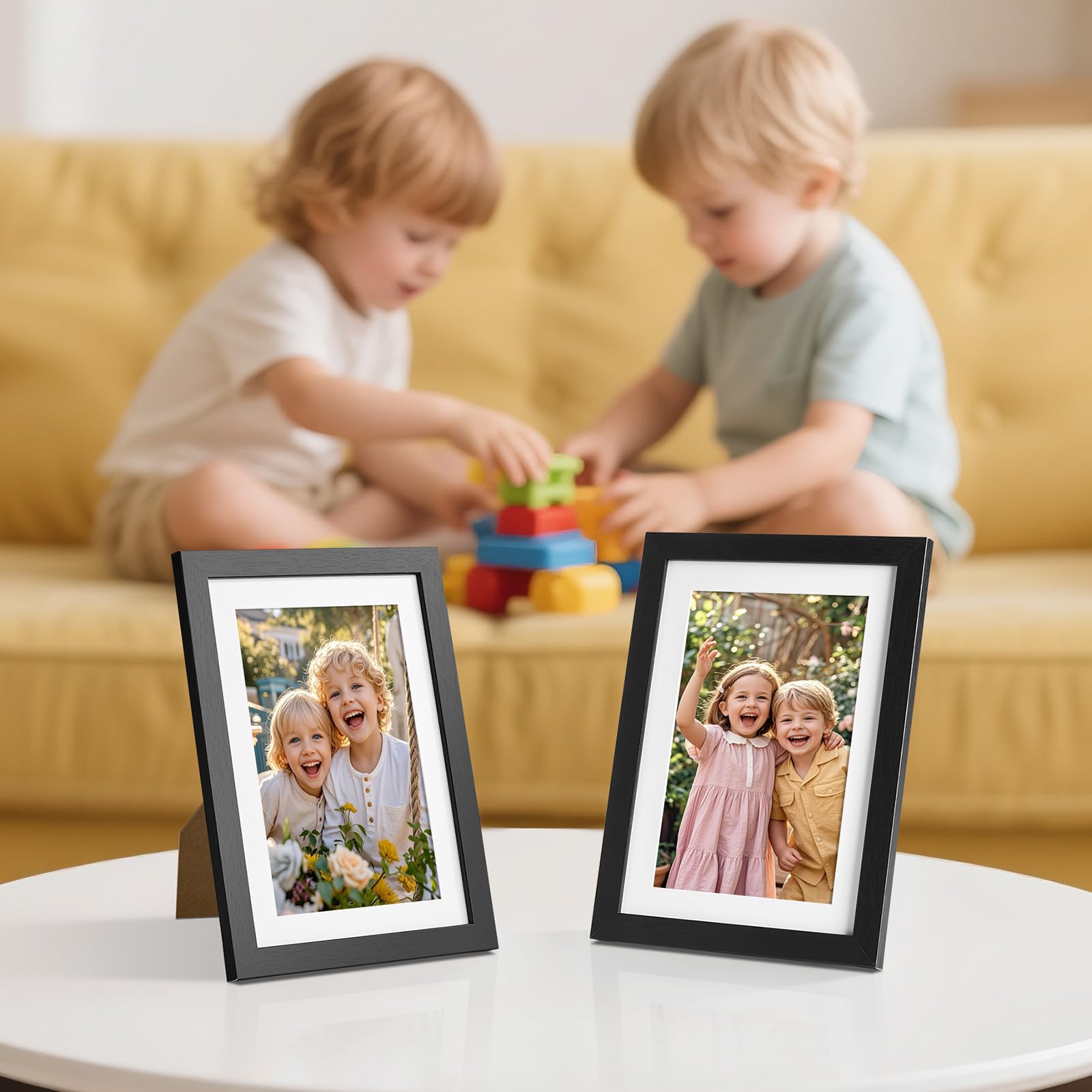 TWING 2 Pack Black 5x7 Matted Picture Frames, Display 4x6 Photos with Mat or 5x7 Without for Tabletop Display