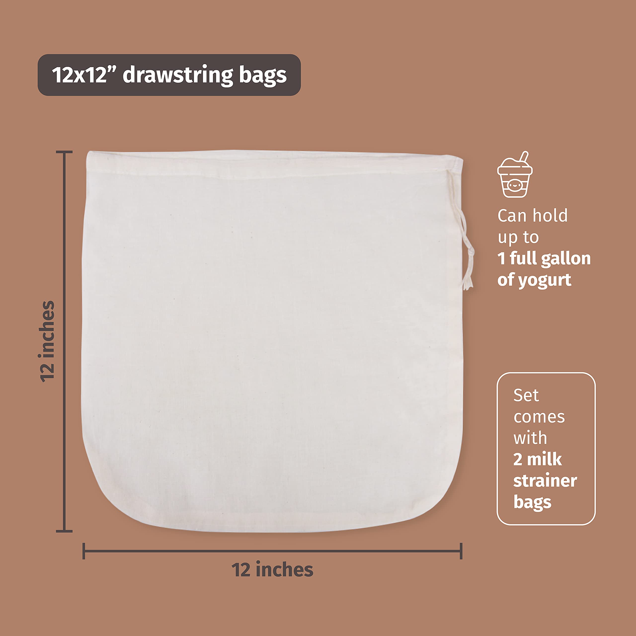 Perfecti Fabrics 2 Pieces Reusable Grade 100 Nut Milk Bags For Straining, Unbleached Cloth Bag For Juicing Almond Oats Nutmilk,