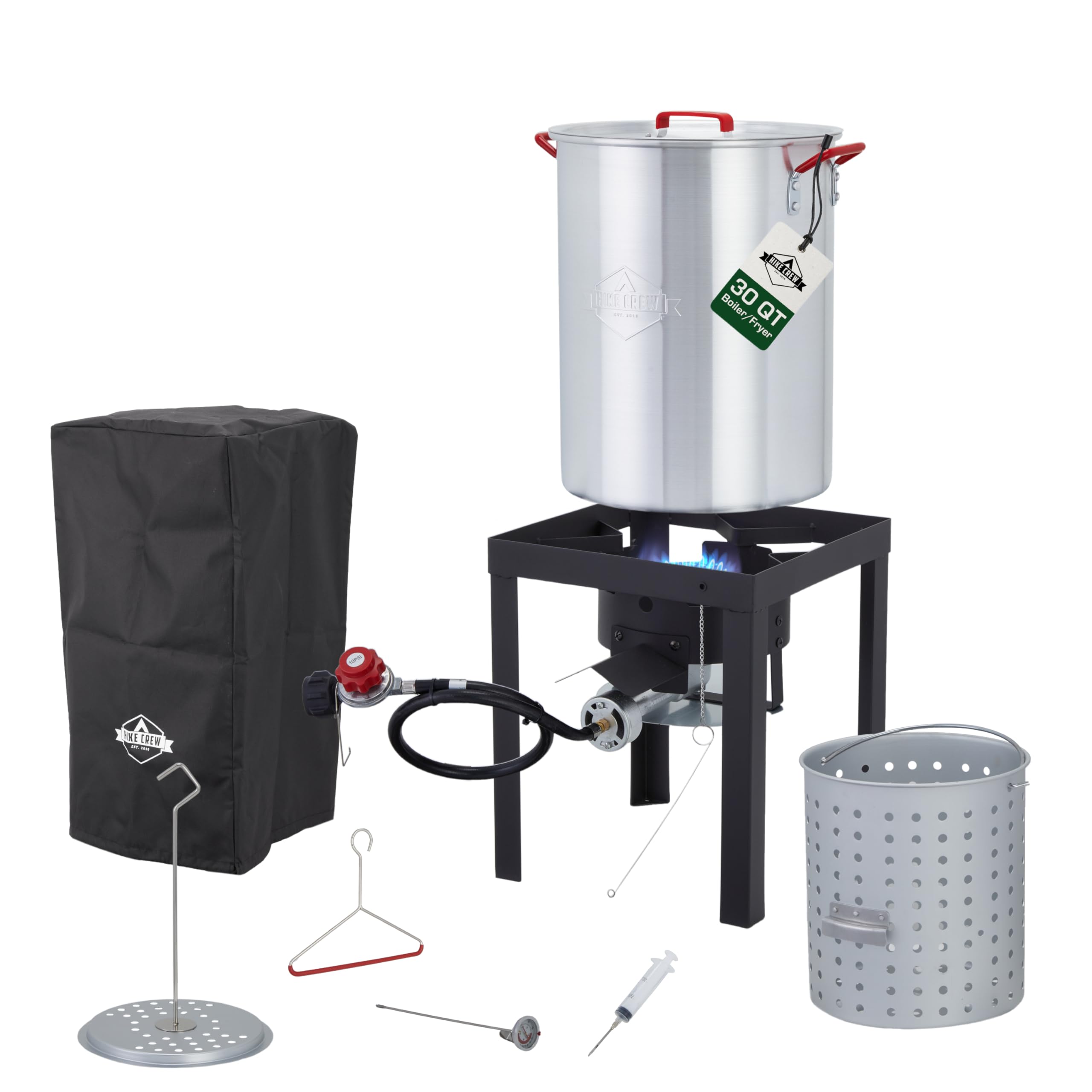 Hike Crew Outdoor Turkey Fryer Kit - Complete Kit for Steaming, Boiling & Frying with 30Qt Boiler Pot, Fry Basket, 12    Thermom