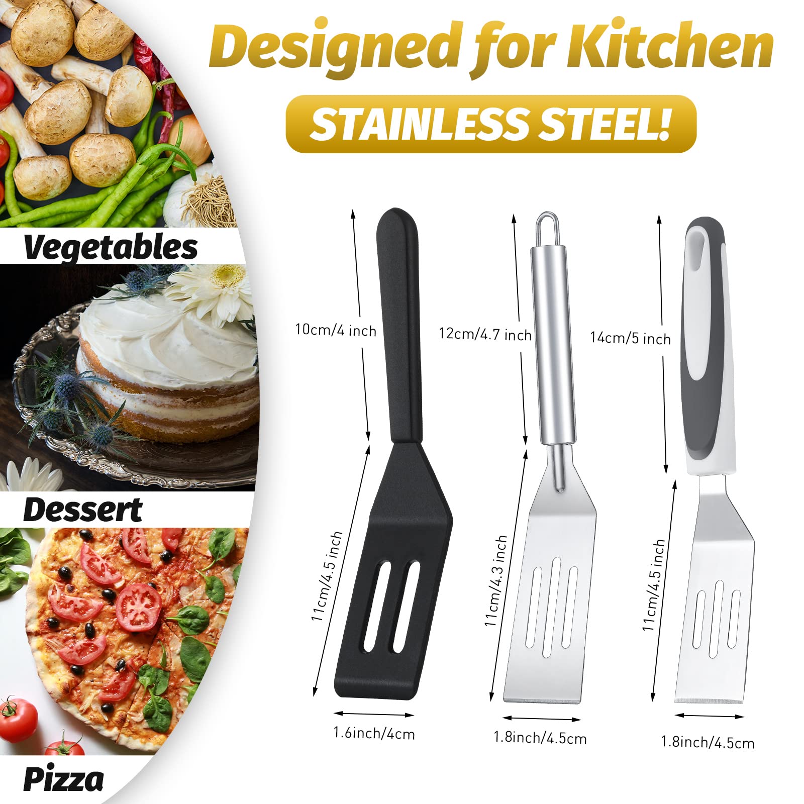 4 Pieces Mini Brownies Serving Spatula Stainless Steel And Silicone Spatula Nonstick Serve Turner Cookie Spatula Slotted Spatula