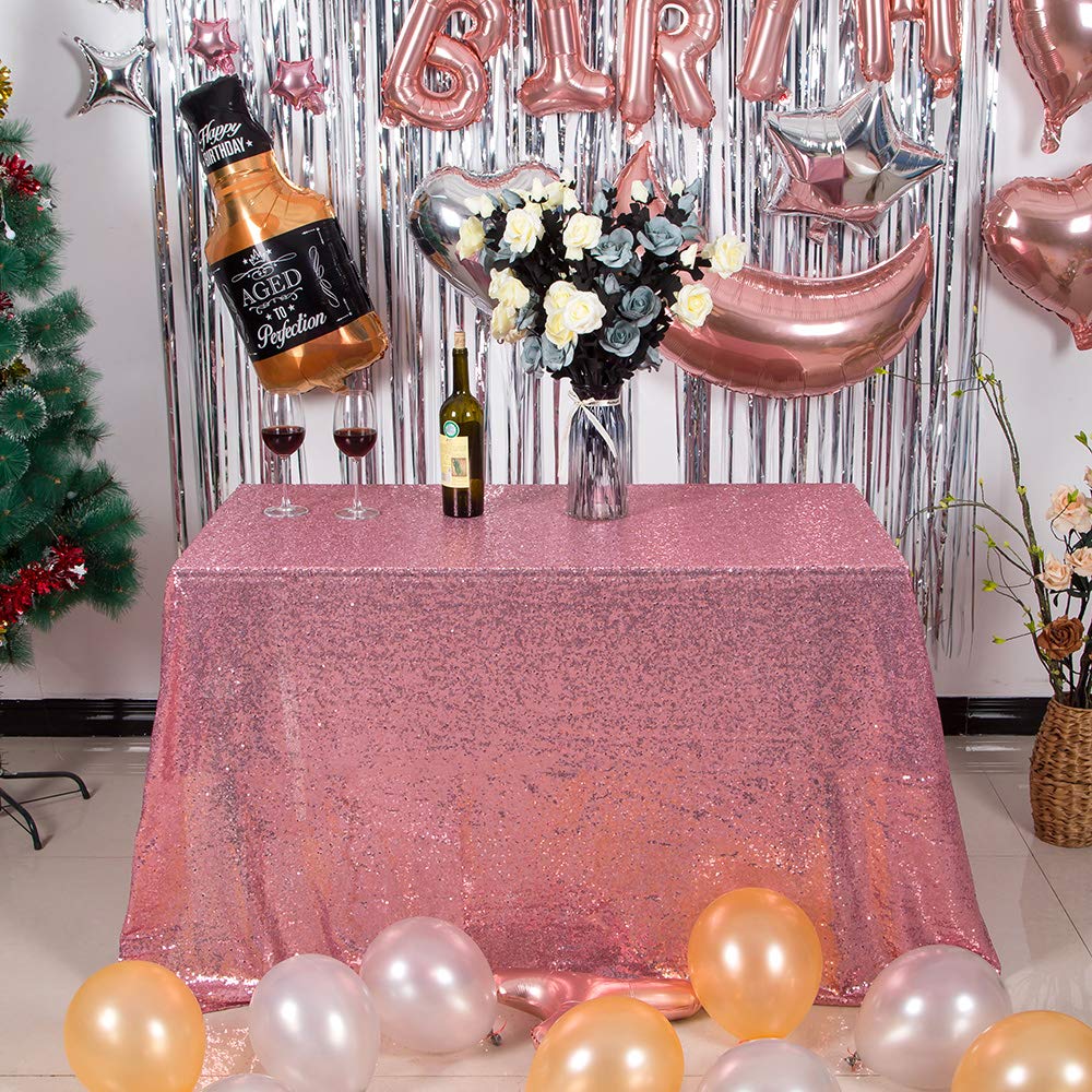 Jyflzq Rose Pink Sequin Tablecloth 50'' X 80'' Rectangular Sparkly Drape Table Cloths Table Cover Overlay For Wedding Birthday P