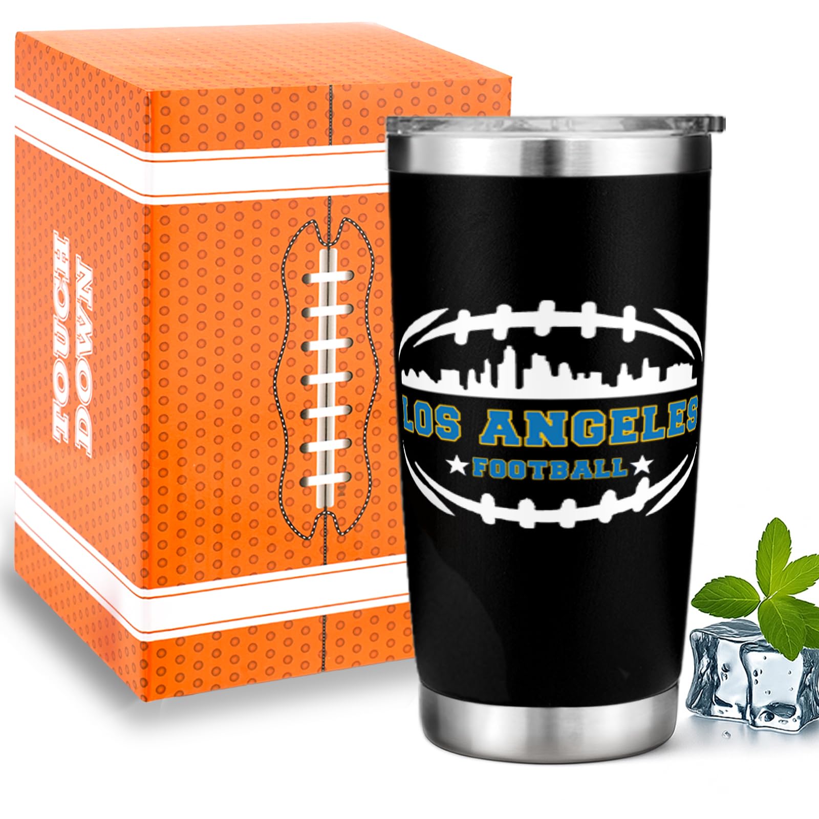 Football Fan 20 Oz Insulated Travel Coffee Cup Mug Tumbler with Lid Los Angeles Themed Merch Shop Men Women Sport Stuff Gear App