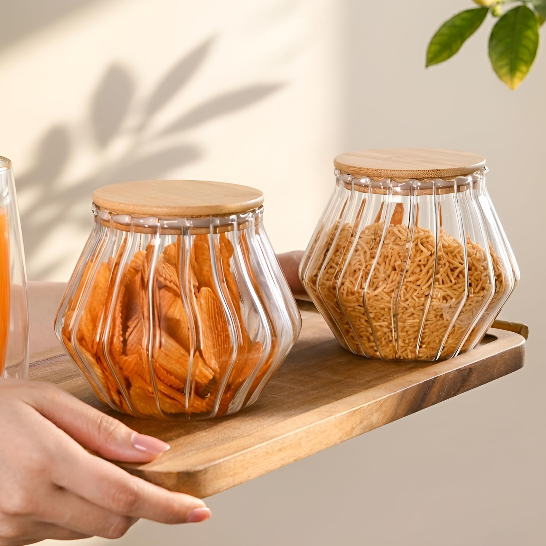 Nestasia Glass Jars Set Of 2 (850 Ml Each)  Airtight Glass Containers With Bamboo Lids For Kitchen Storage  Ideal For Cookies,