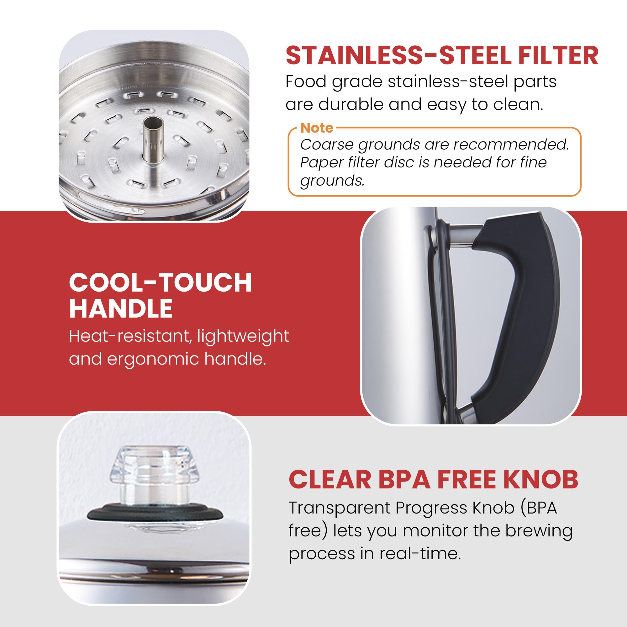 Elite Gourmet EC923 Electric Coffee Percolator, 12-Cup, Stainless Steel, BPA Free, Cool-Touch Handle, Keep Warm Feature