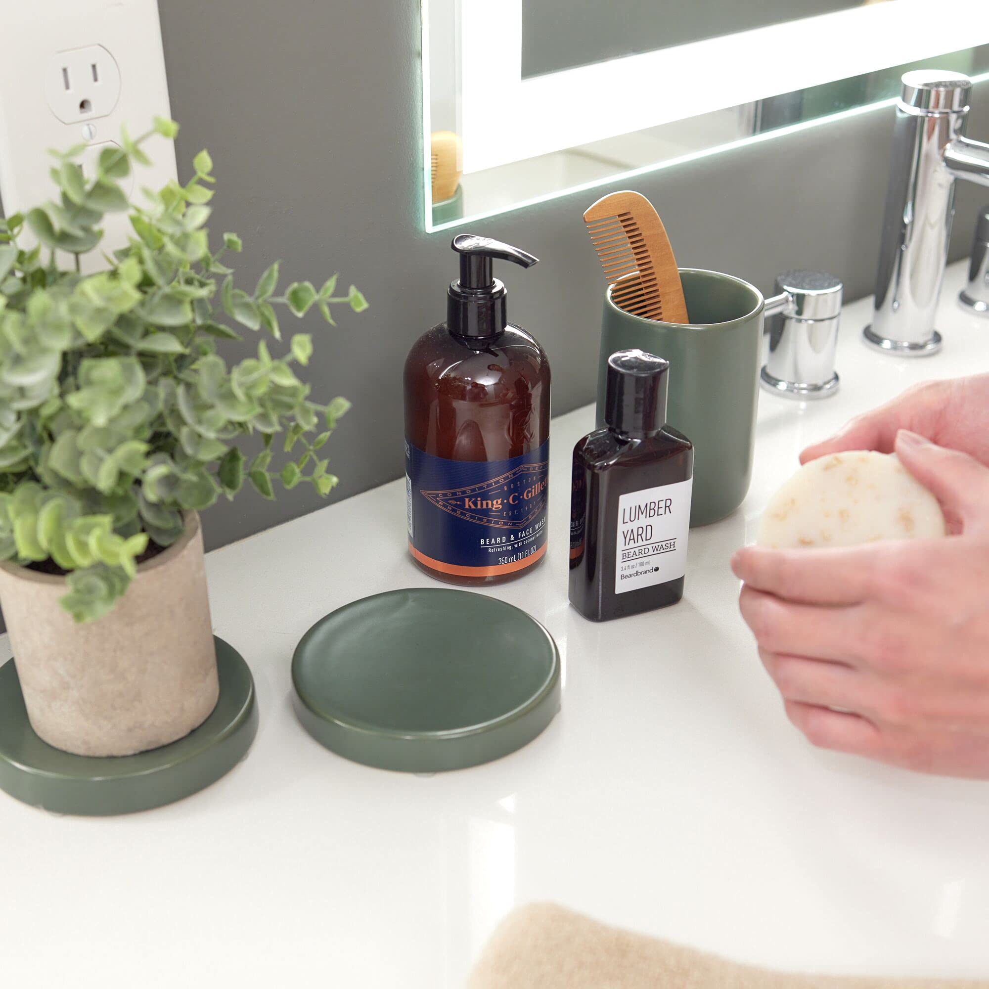 Idesign Ceramic Earth Collection Ceramic Bar Soap Dish, Moss
