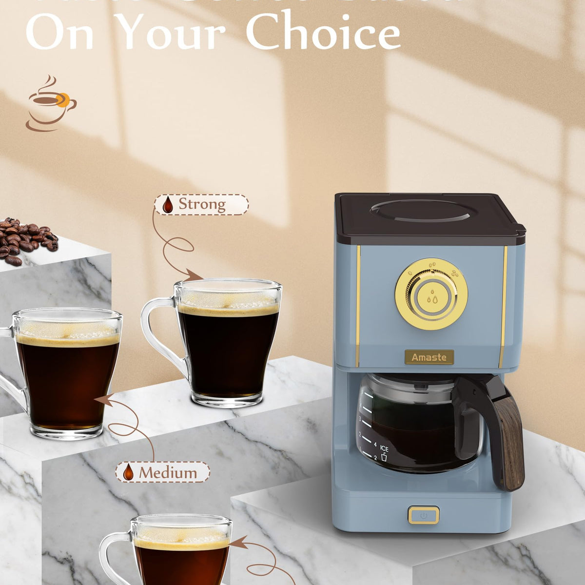 Amaste Coffee Maker, 5 Cup Coffee Pot With Three Brewing Modes, Retro ...