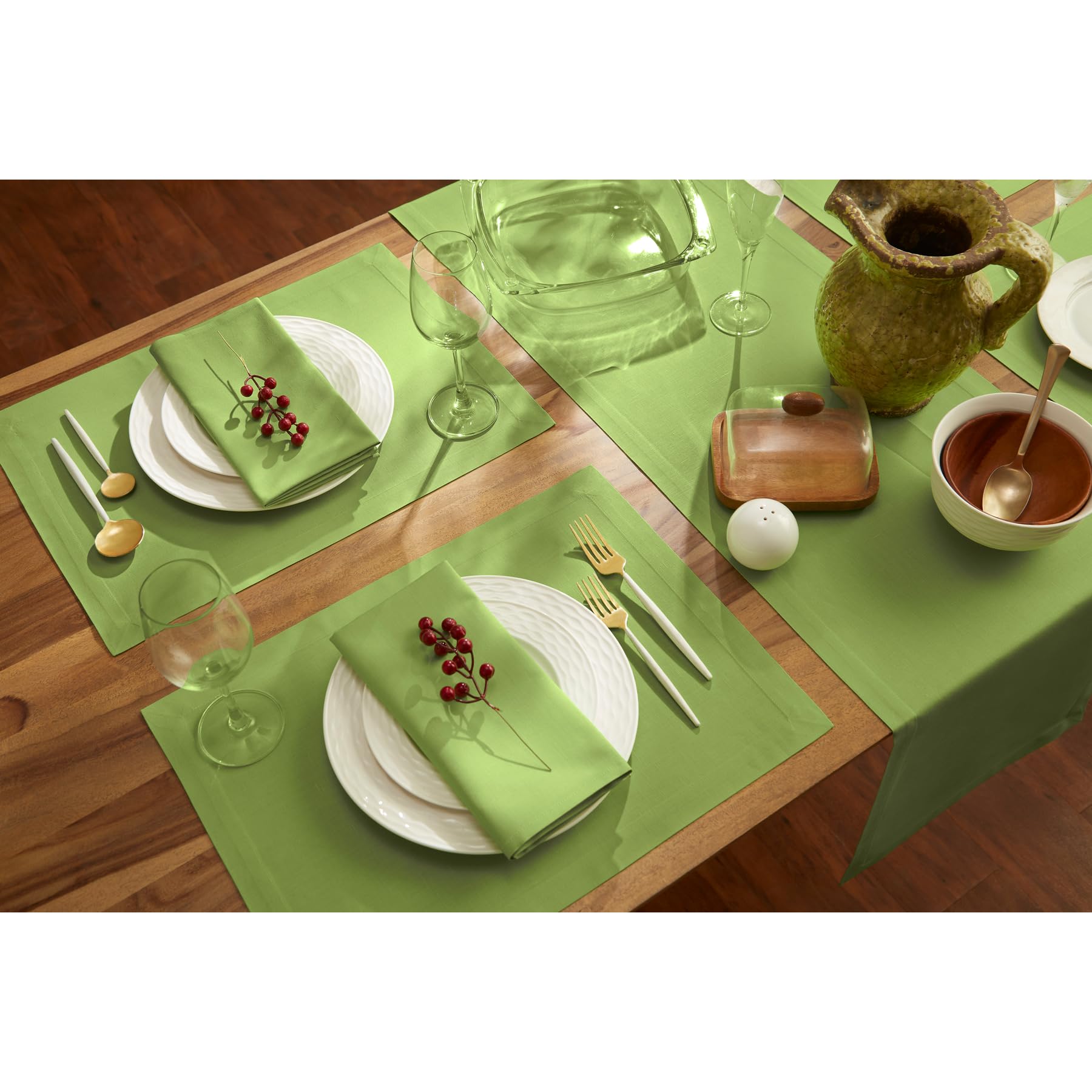 Solino Home Apple Green Table Runner 90 Inches Long - Cotton Linen Table Runner 14 X 90 Inch - Machine Washable Dining Table Run