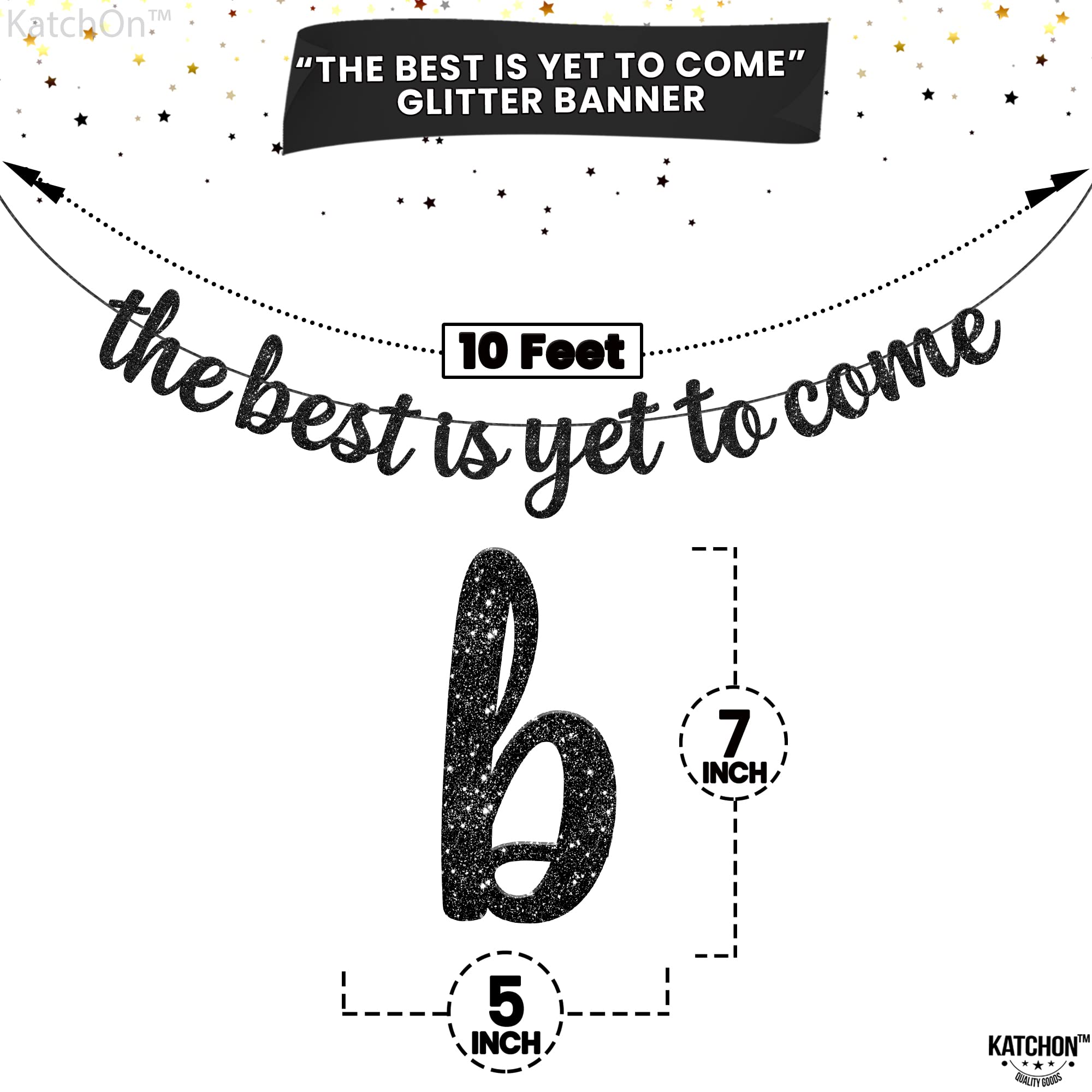 Katchon, Glitter The Best Is Yet To Come Banner - 10 Feet, No Diy | Black Congratulations Banners, Graduation Decorations Class