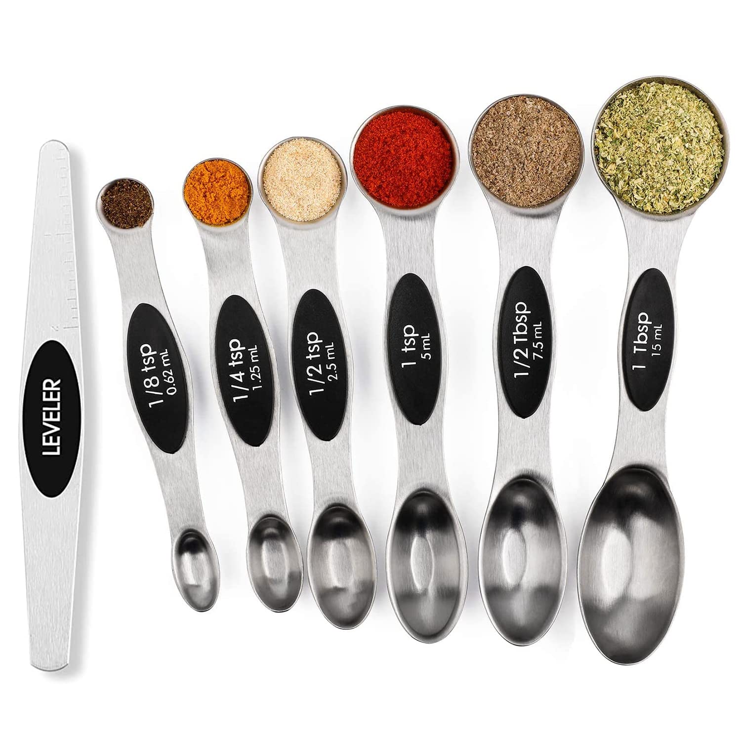 Magnetic Measuring Spoons Set Stainless Steel With Leveler, Stackable Metal Tablespoon Measure Spoon For Baking, Cups And Spoon