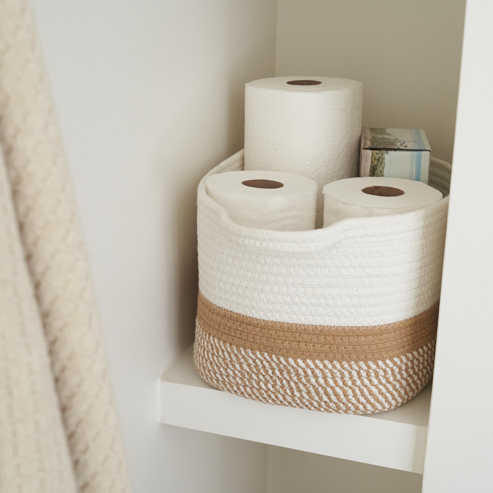 Stylish Cotton Rope Storage Basket For Dog Toys, Magazines or Books - The Perfect Woven Bin with Handles For Everyday Organizati