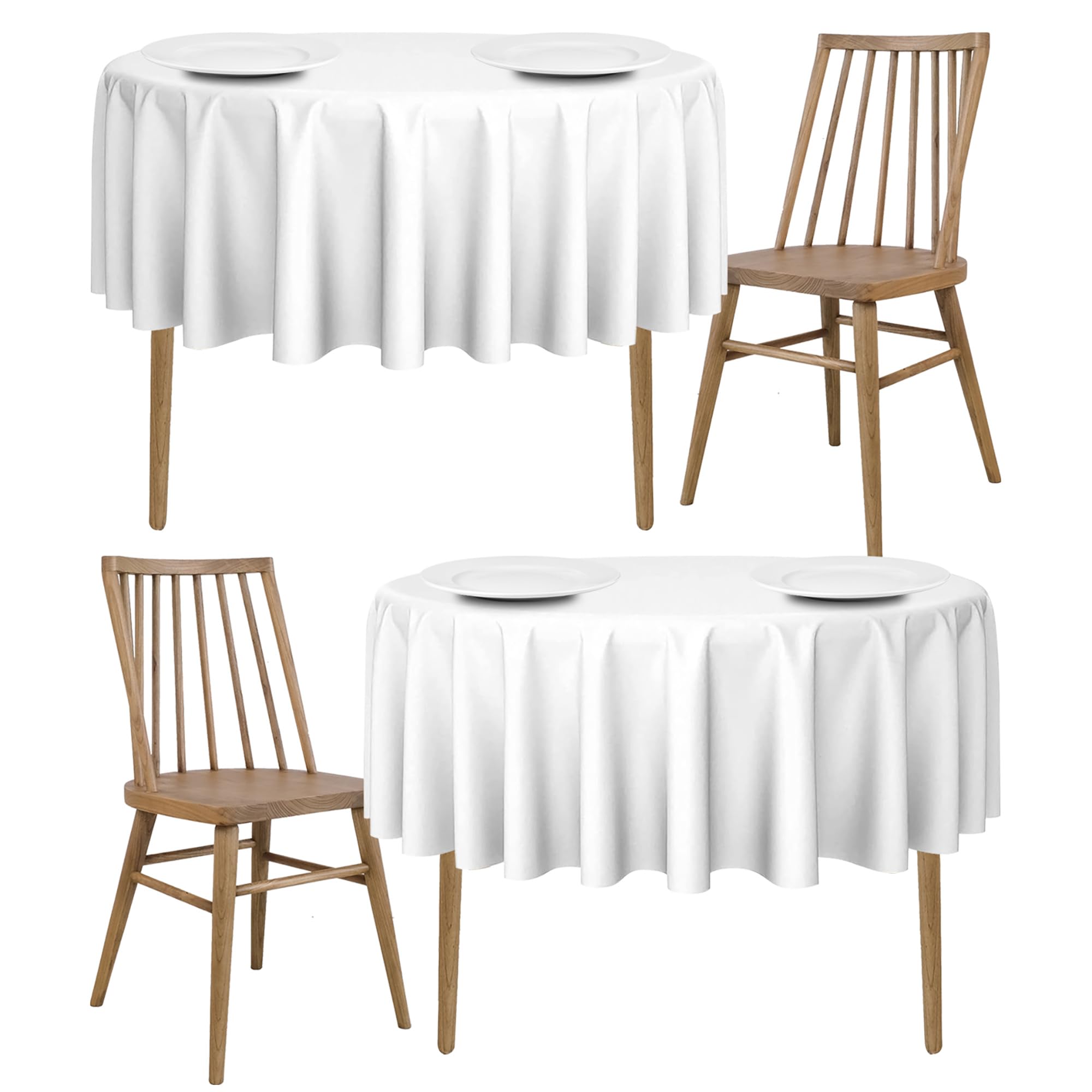 [2 Pack] White Round Tablecloths 70 Inch [For 30-60'' Tables] 200 Gsm Premium Quality Textured Washable Polyester Fabric Table C
