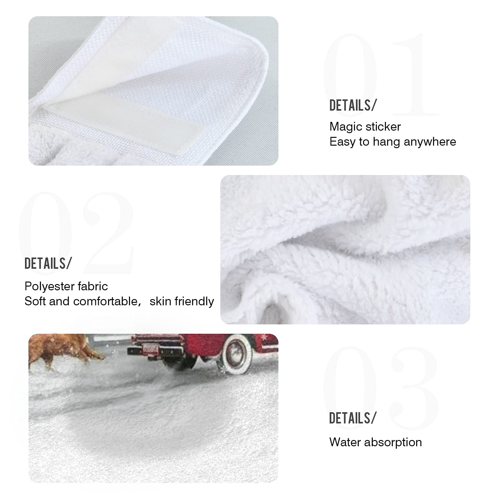 Boccsty Christmas Winter Truck Hanging Kitchen Towels 2 Pcs Winter Snowflake Hand Bath Towels Tie Towels Tea Bar Towels for Bathroom Farmhouse Housewarming Tabletop Home Decor