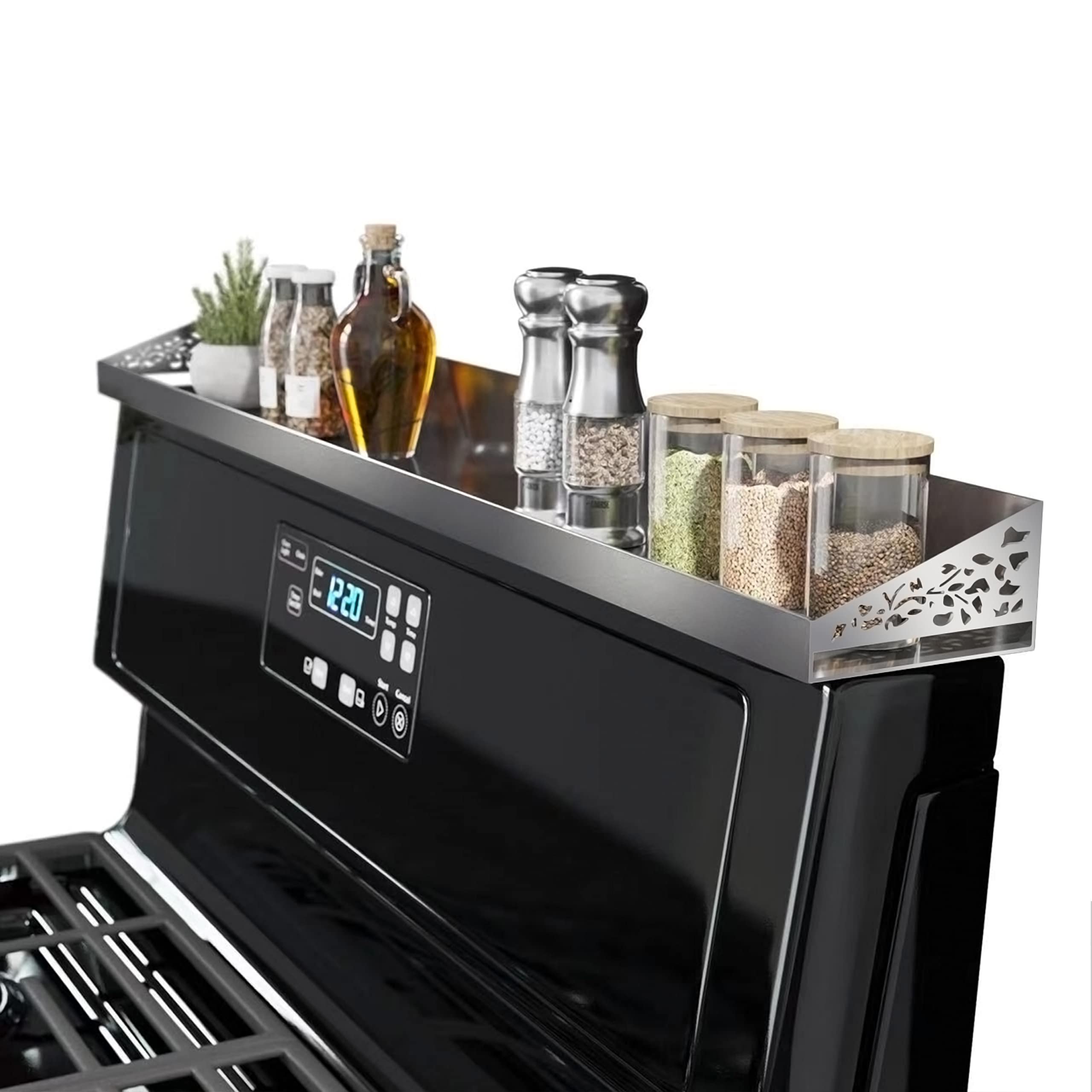 STUTOV Stove Shelf for Stove Top, Spice Rack Organizer, Easy Installation, Kitchen Storage Solution, with Standard 30 Length, Br