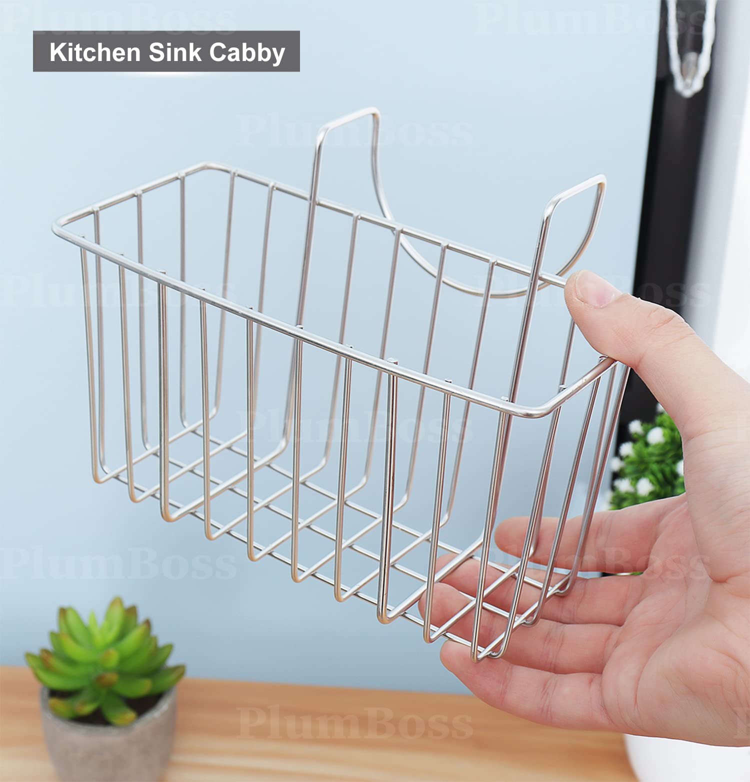 Plumboss Sponge Holder For Kitchen, Stainless Steel Rust Proof Caddy Dish Draining Sink Basket, Large