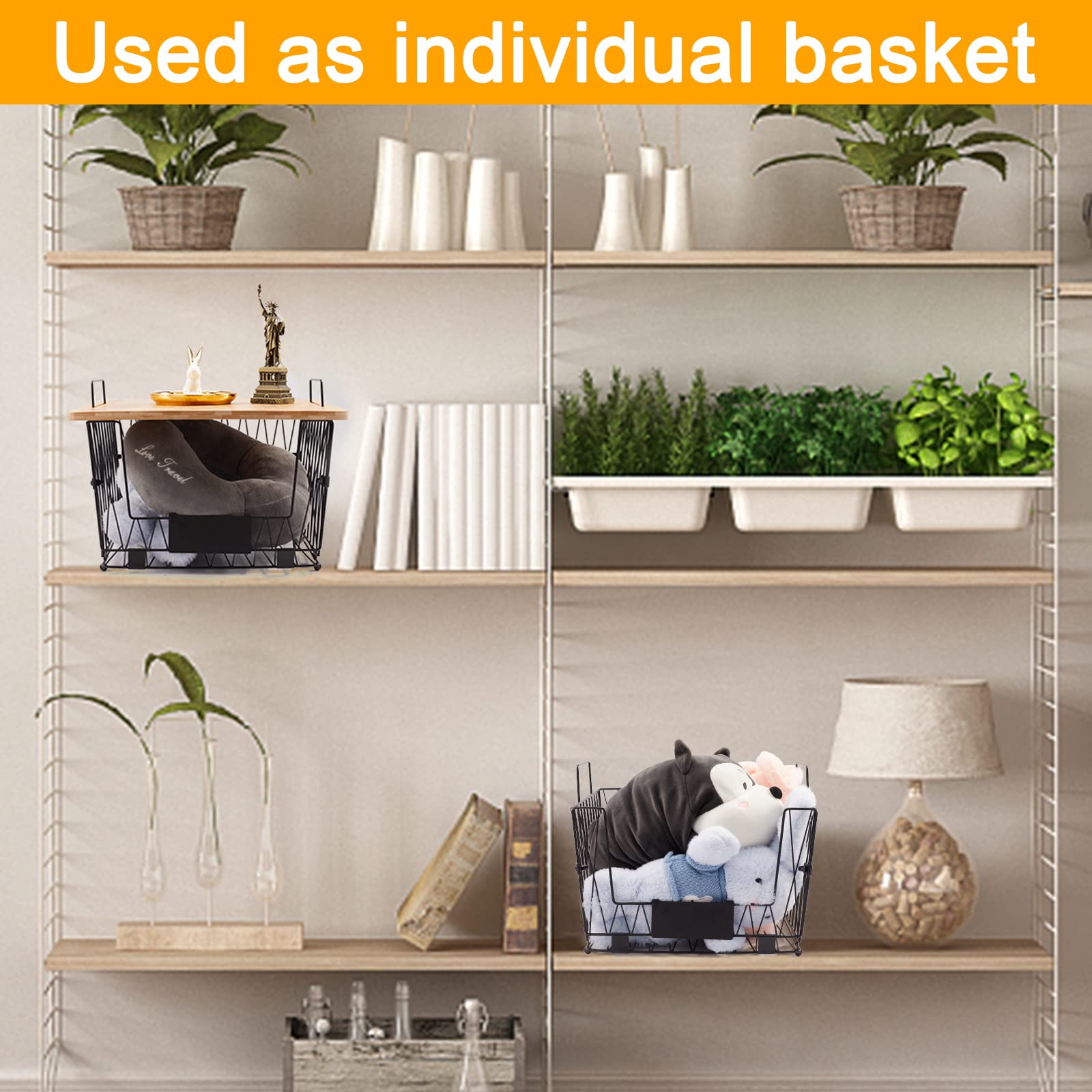 2 Pack Stackable Wire Storage Baskets With Wood Lid- Kitchen Countertop Organizer For Fruit Vegetable -Large Metal Bin For Pantr