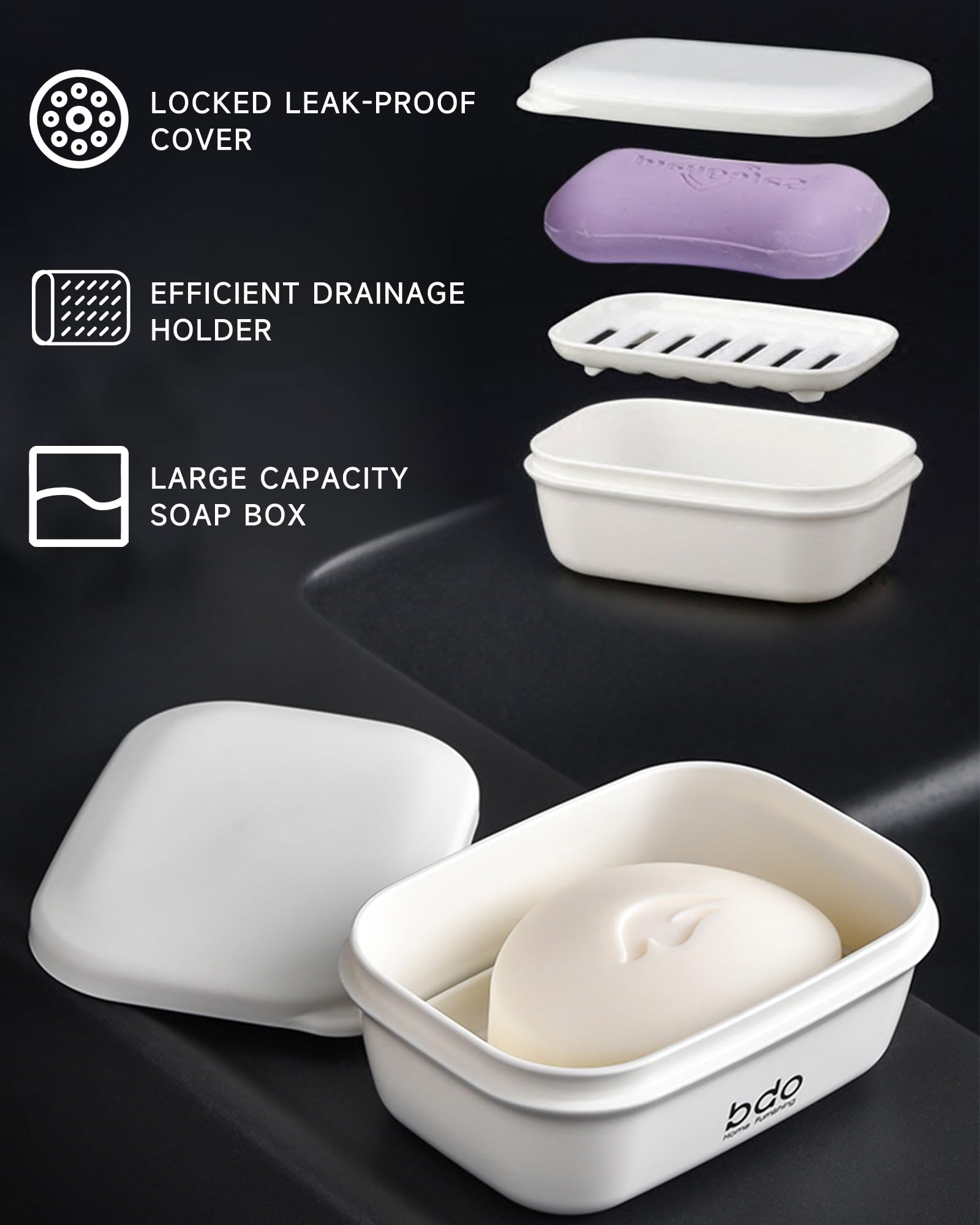 Peisainox Travel Soap Case, Leakproof Soap Container With Lid, Portable Bar Soap Holder For Traveling, Soap Dishe For Bathroom,