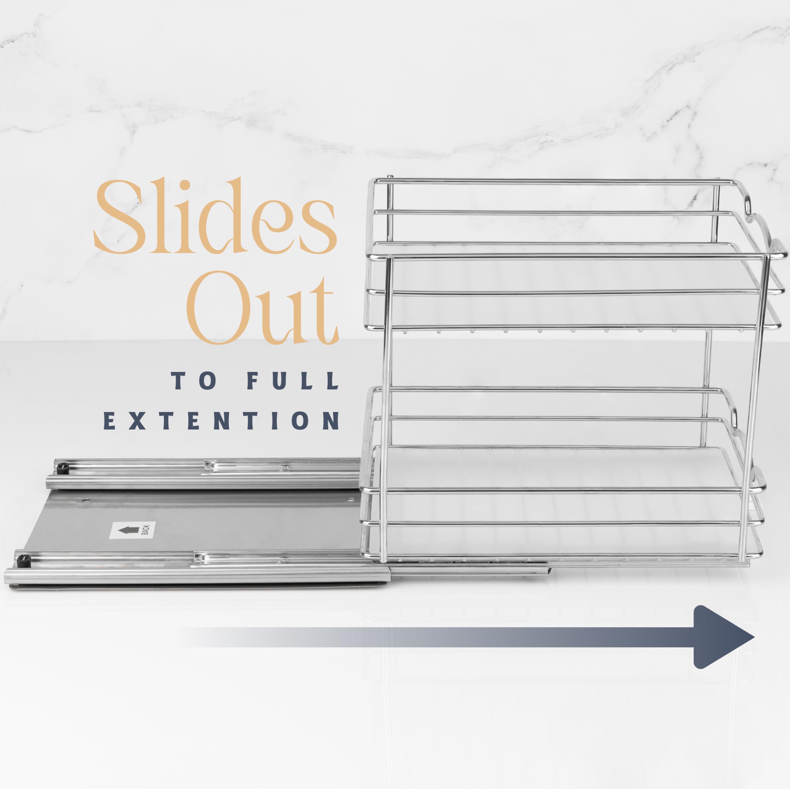 HOLDN’ STORAGE Pull Out Spice Rack - Heavy Duty Chrome Organizer, 8-1/2"W x 10-3/8"D x 8-7/8"H, Model