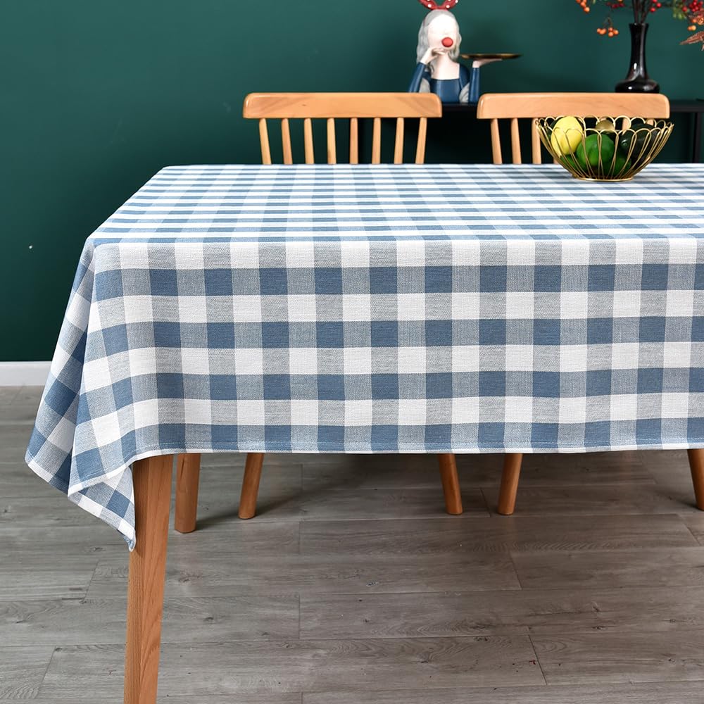 Yofori Gingham Tablecloth Rectangle Table Cloth Heavy Duty Cotton Checkered Table Cover for Spring Picnic Kitchen Dining(C-Sky B