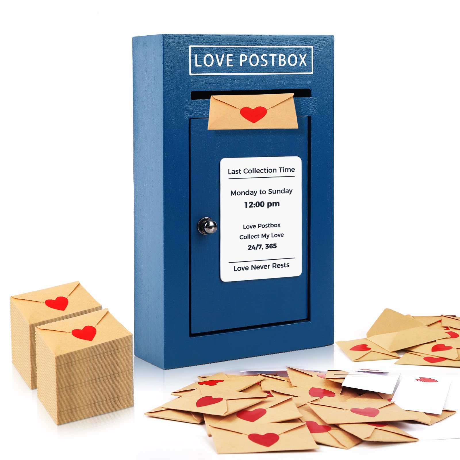 JULEASEL Romantic Love Postbox with 50 Mini Love Notes and Envelopes for Him, Cute Couple Gifts for Boyfriend, LoveLetter, Long 