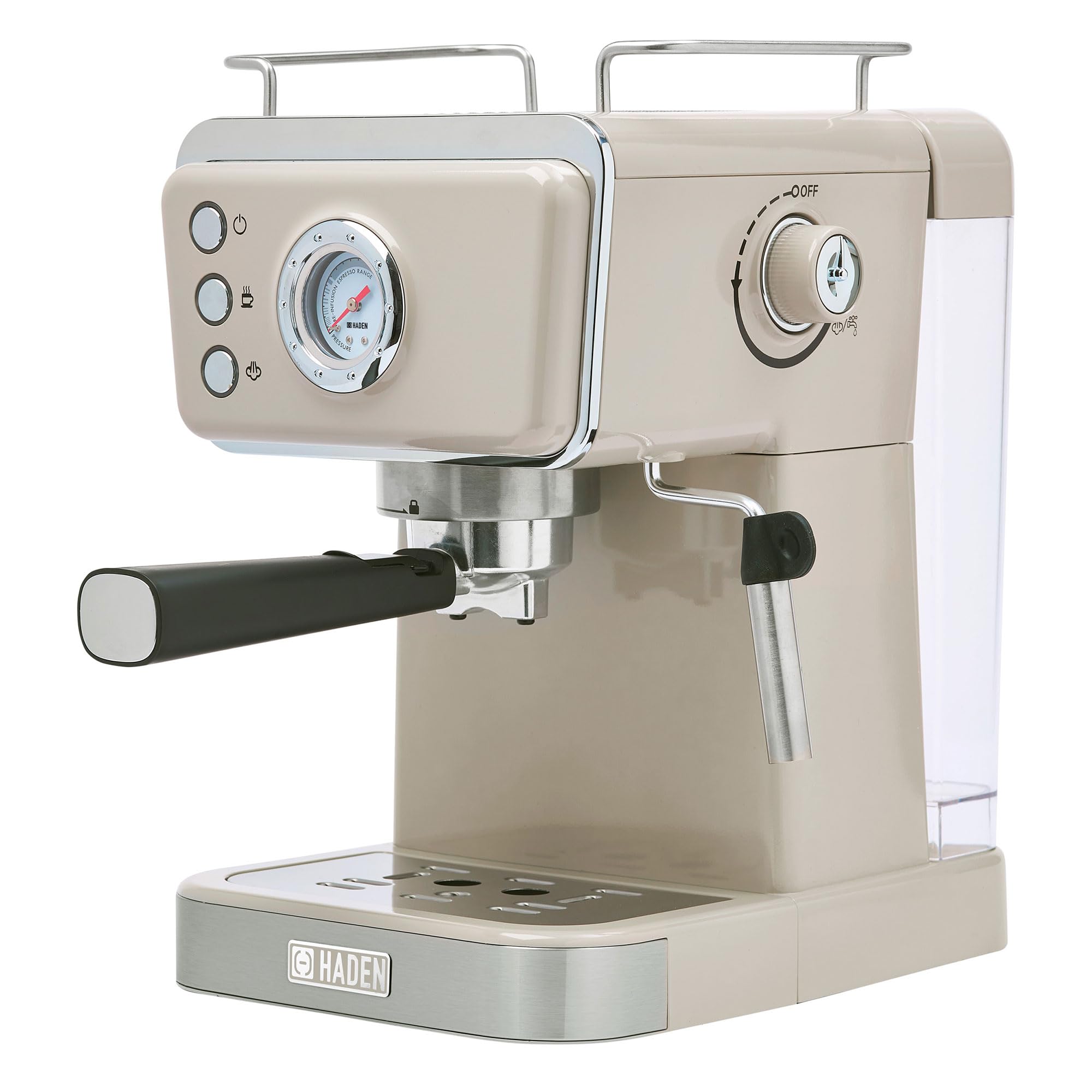 HADEN Barista Brew Espresso Coffee Machine, Stainless Steel Espresso Maker with Milk Frother and Steamer Function and 1.5L Water