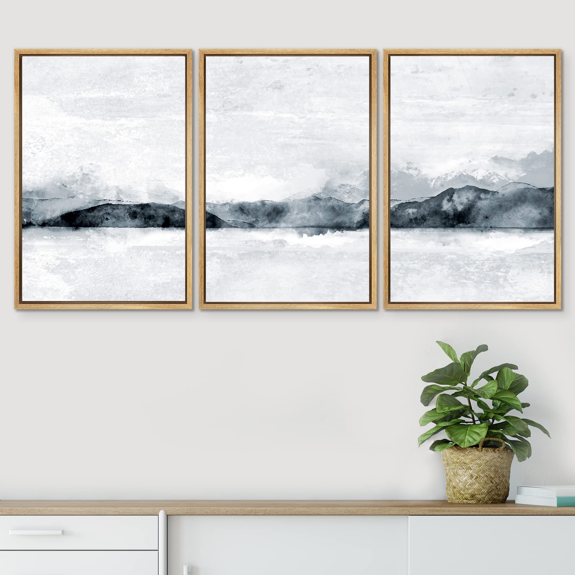 Signwin Framed Canvas Print Wall Art Set Pastel Watercolor Arctic Mountain Range Nature Wilderness Illustration Modern Rustic La