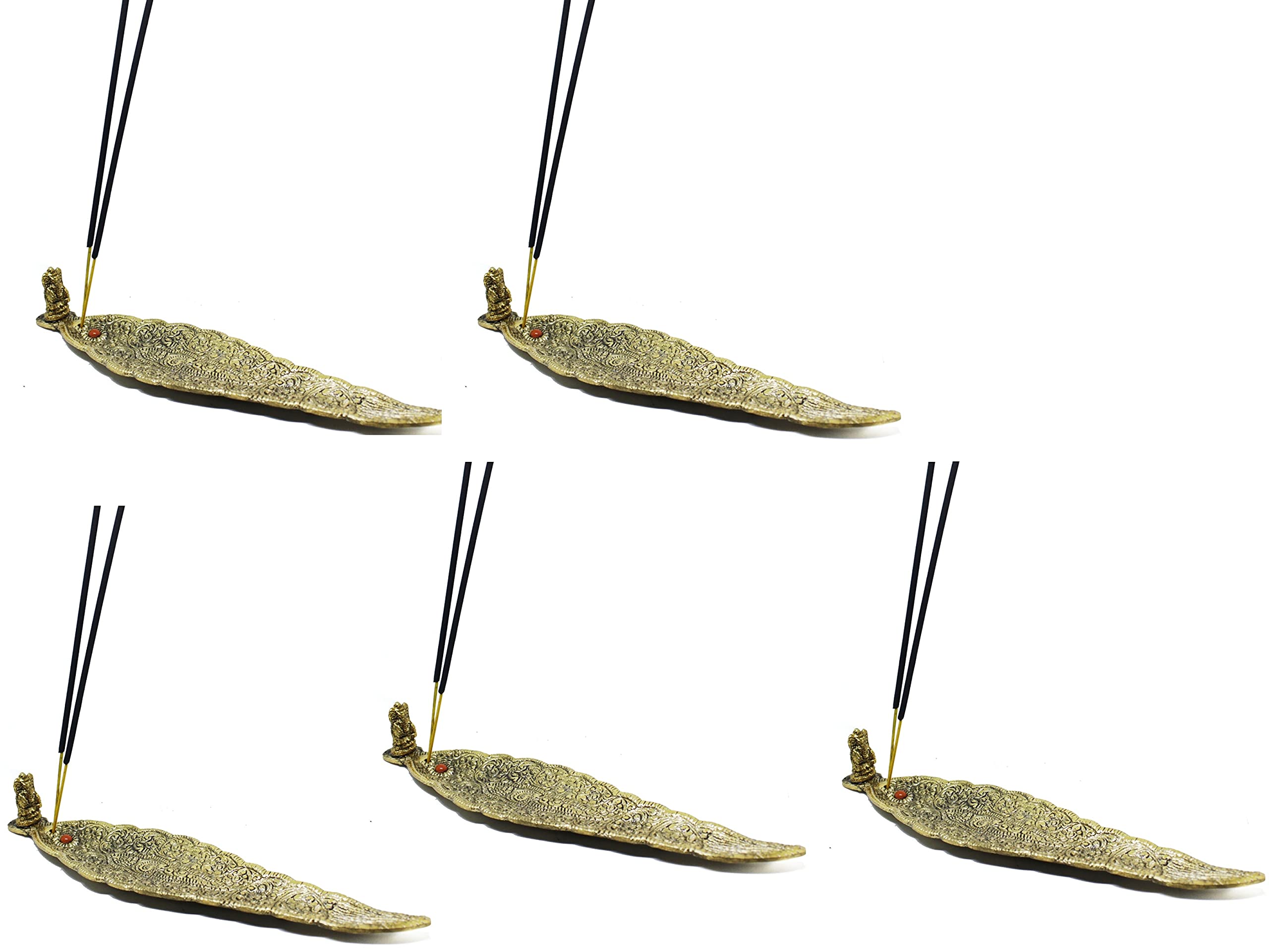 Crafticia Aluminum Leaf Incense Holder & Ash Catcher Agarbatti Stand Featuring Ganesh Figurine Pooja Article for God (9x2 inch) 