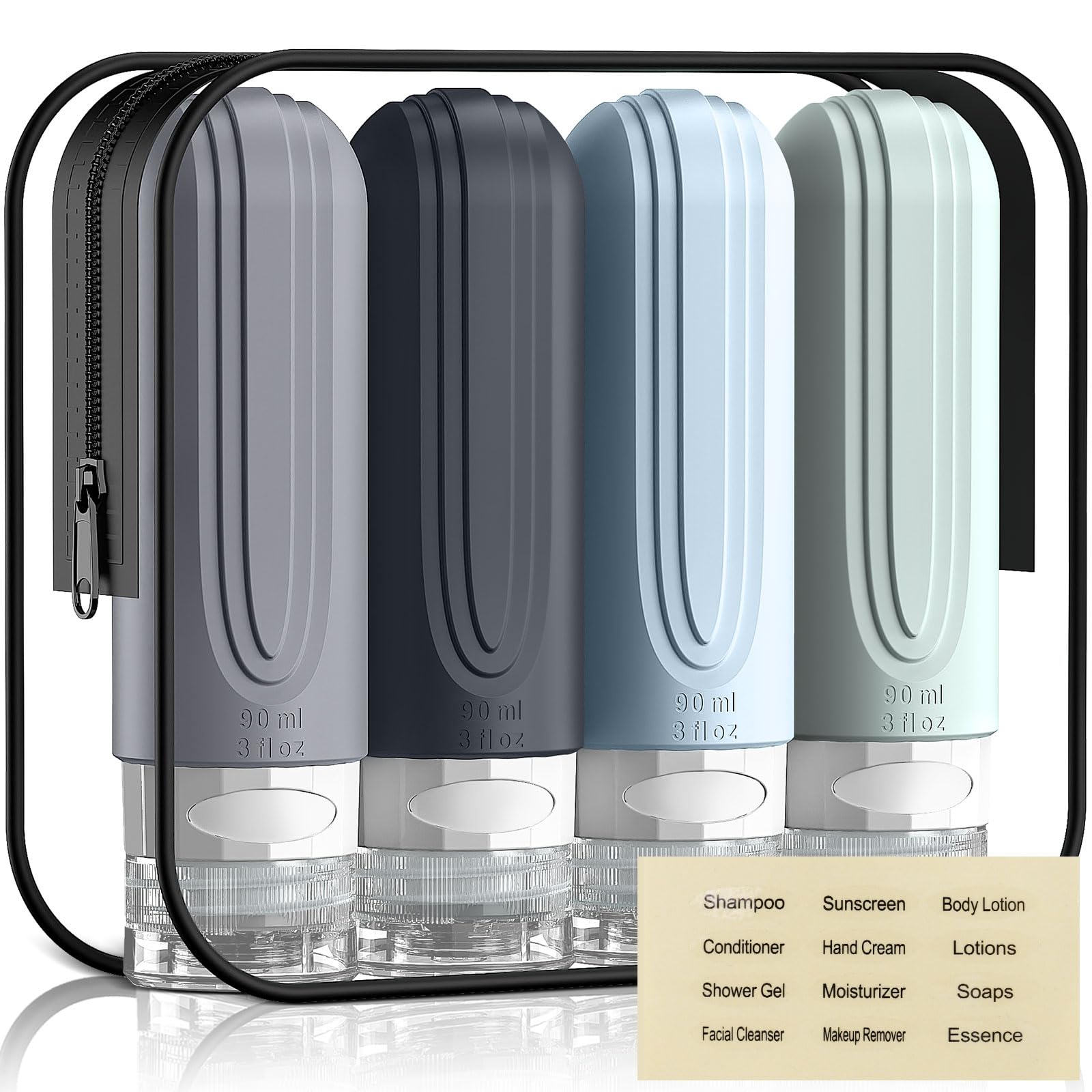 Yiimer Travel Bottles For Toiletries, 3Oz Tsa Approved Travel Size Toiletries, Silicone Leak-Proof Refillable Containers, Squeez