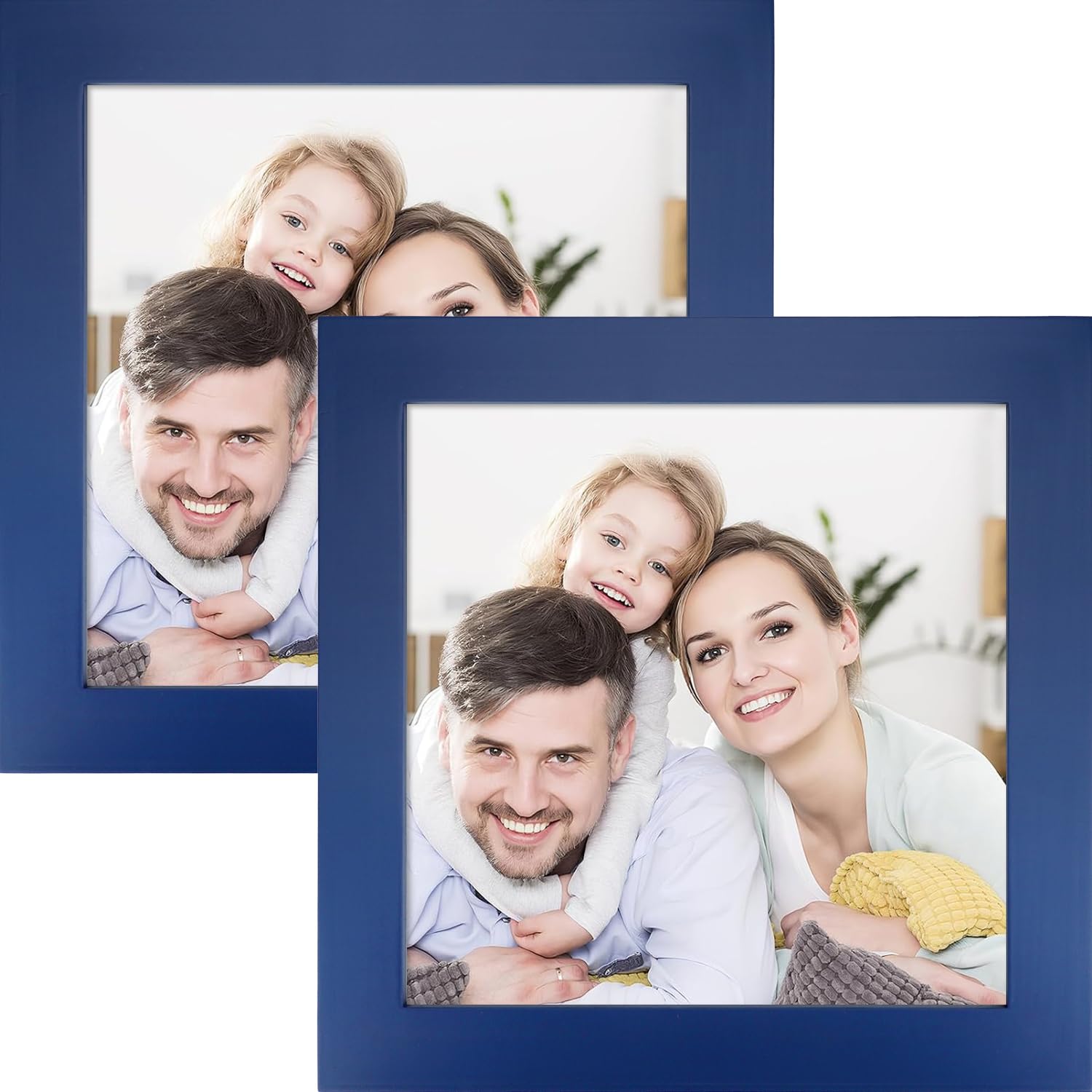 Picture Frames 5x5 2 Pack Nature Solid Wood Navy Blue for Wall Mounting and Tabletop Display