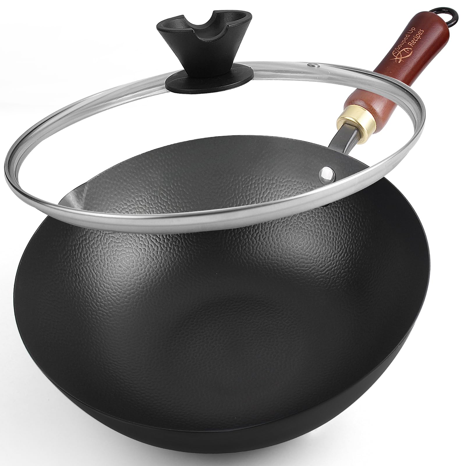 Souped Up Recipes 10.2 Inch Carbon Steel Wok For Electric, Induction And Gas Stoves (Lid And User Guide Video Included)