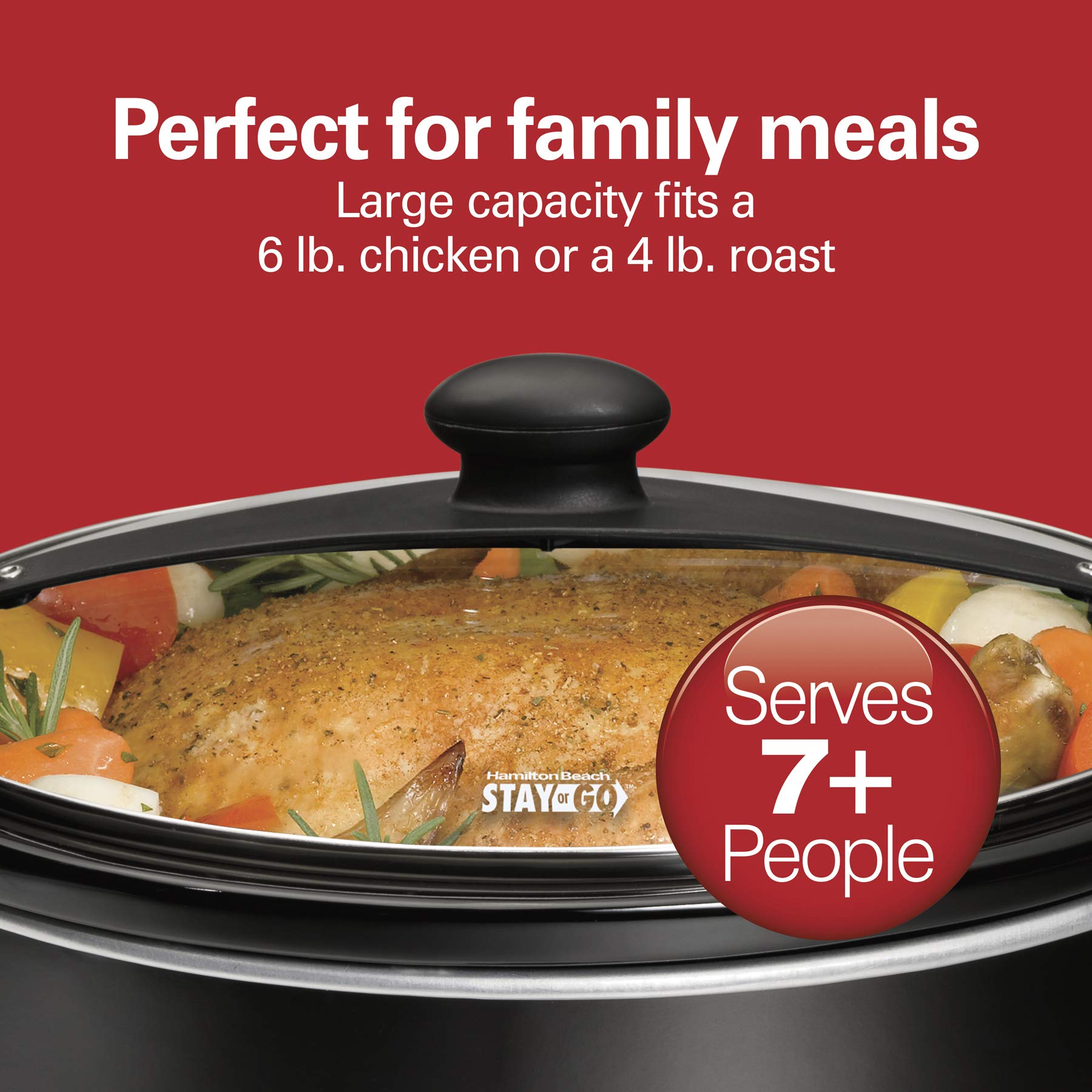 Hamilton Beach Stay Or Go Portable Slow Cooker With Lid Lock, Dishwasher-Safe Crock, 6-Quart, Black 33261