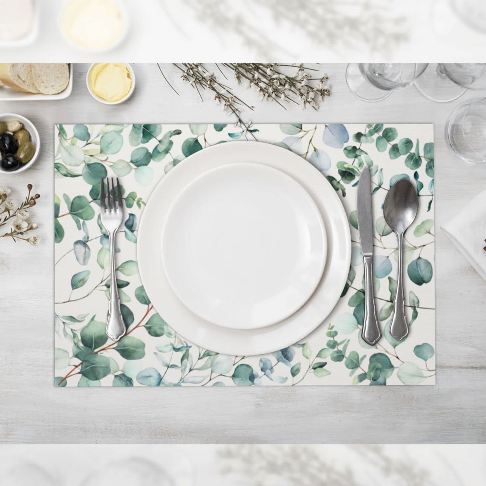 Eucalyptus Leaves Cloth Placemats For Dining Table Set Of 4 Woven Place Mats Rectangle Fabric Table Mats
